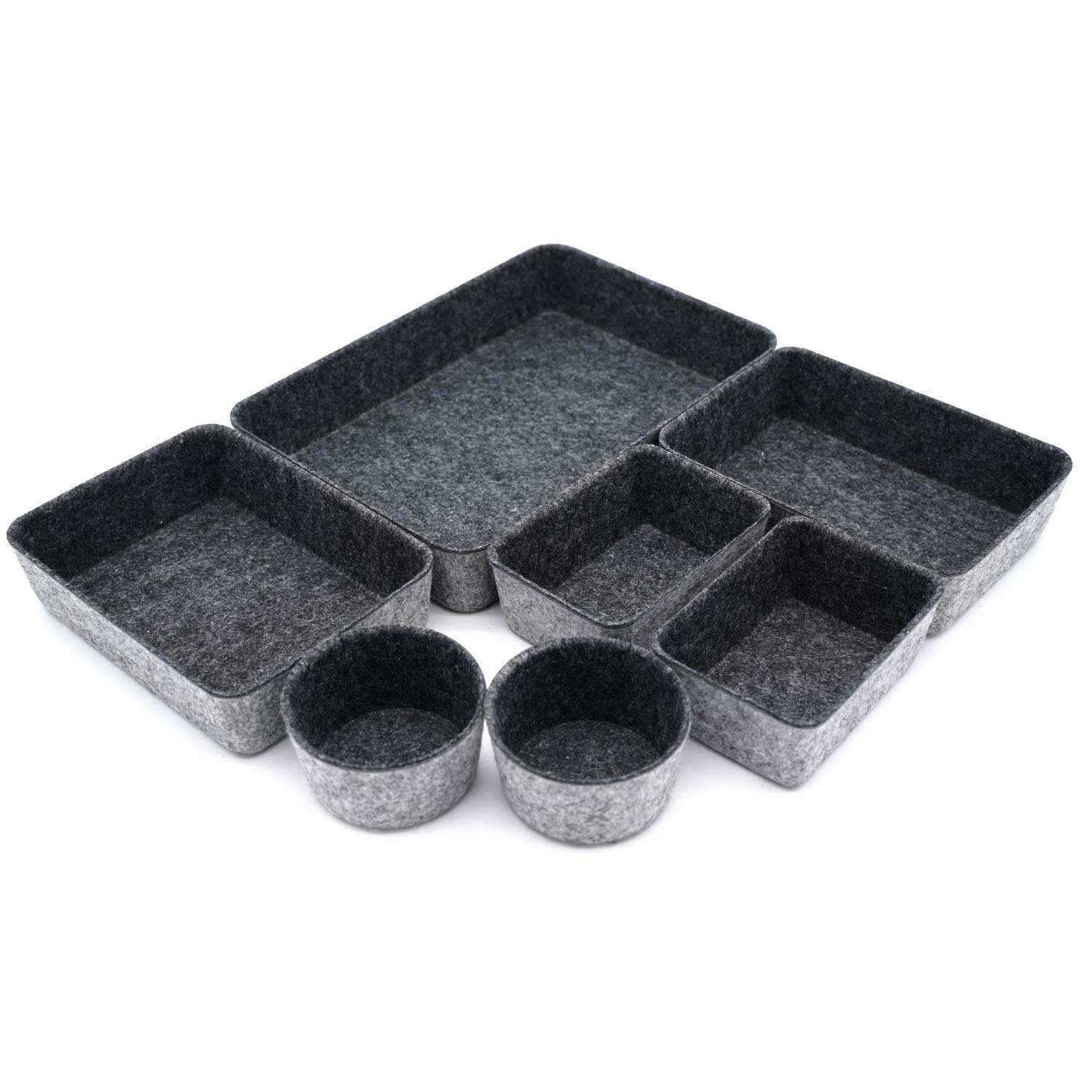 Welaxy Drawer organizer felt trays desk storage bins dividers small drawers organizing box for office supplies interior cozy decor gift for men catchall entryway key holder 7-piece (Charcoal)