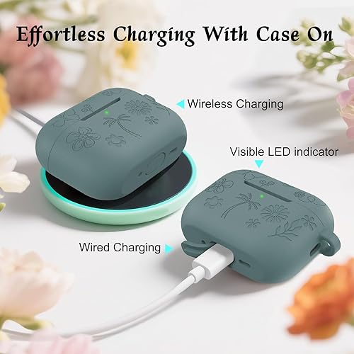 Miniatura 5 de MATEPROX Diseño floral compatible con Pro 3 funda con llaverocorrea de mano, Pro 3 generación 2025 cubierta protectora de silicona para auriculares