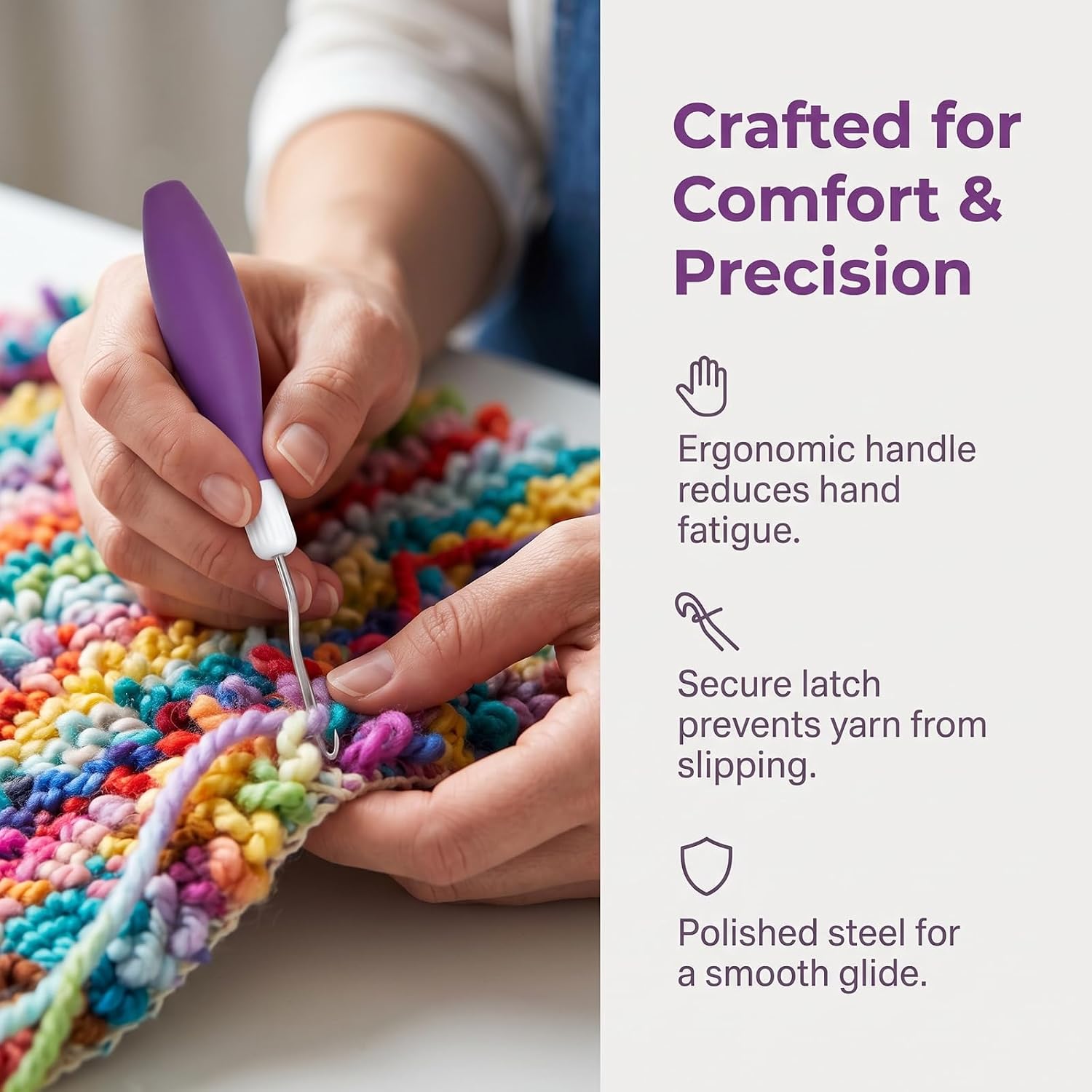 2 Pack Bent Latch Hook Needles, Ergonomic Non Slip Grip Crochet Hook Tools 6.7 Inch for Rug Making, Carpet DIY Handcraft Projects