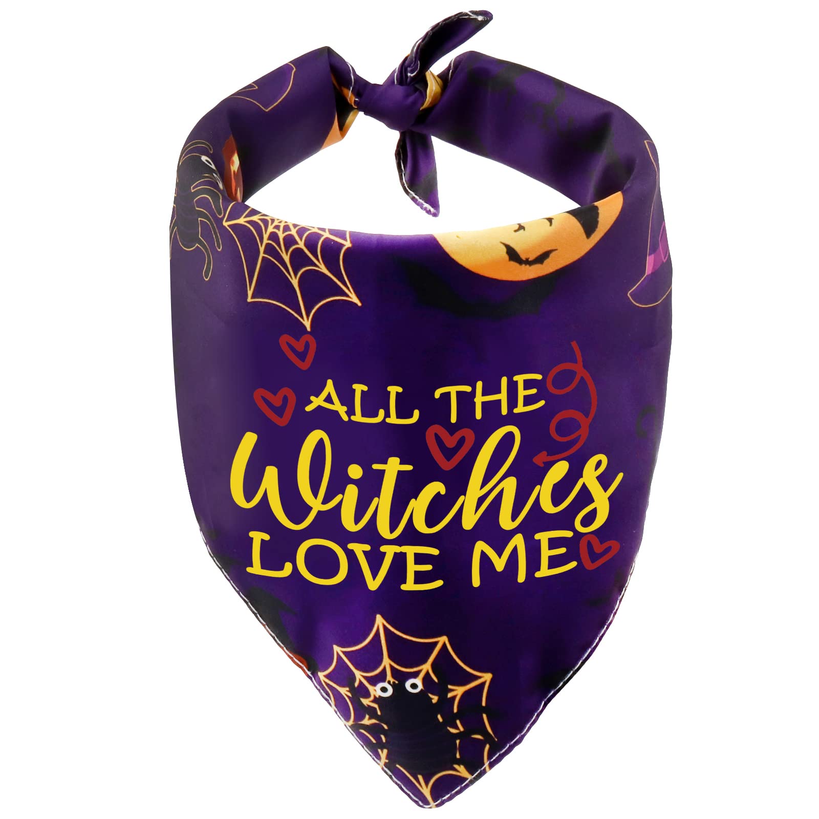 Funny Halloween Pet Bandana Witchy Dog Bandana All The Witches Love Me Dog Scarf for Cat Pup(All The Witches)