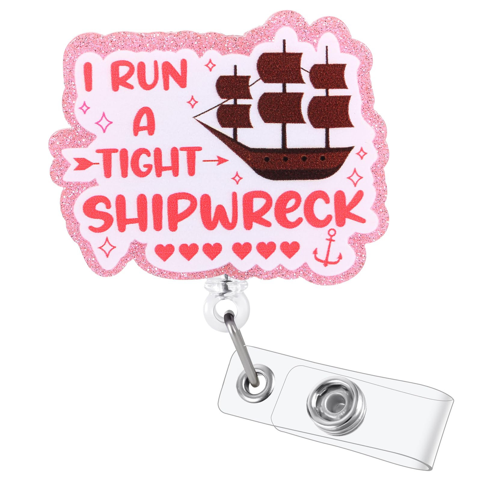 I Run A Tight Shipwreck Funny Badge Reel | Retractable ID Card Badge Holder | Name Tag Medical Work Badge Clip for RN LPN CNA MA ER Night Shift Nurse Nursing Student Doctor Gifts | Alligator Clip