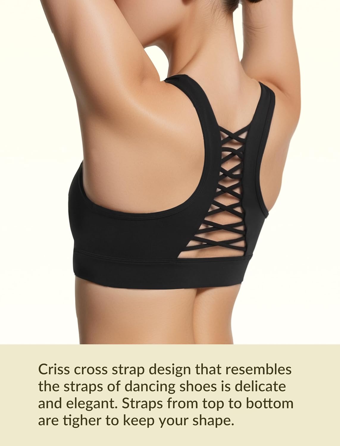 Yvette Criss Cross Cute Strappy Sports Bras for Women U Neck Racerback Padded Wireless Yoga Bra Cropped Tank Top - Image 3