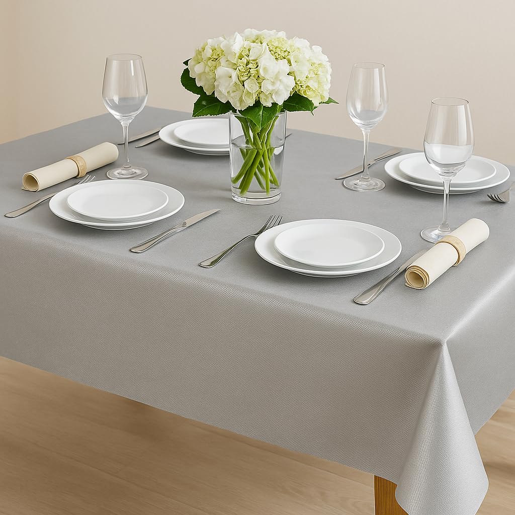 Gef Aura – Tovaglia Rotolo in TNT 1,4×7 m – Idrorepellente, Traspirante, Resistente – Made in Italy, Certificata OEKO-TEX® Classe I – Ideale per feste, catering ed eventi (1, Argento)