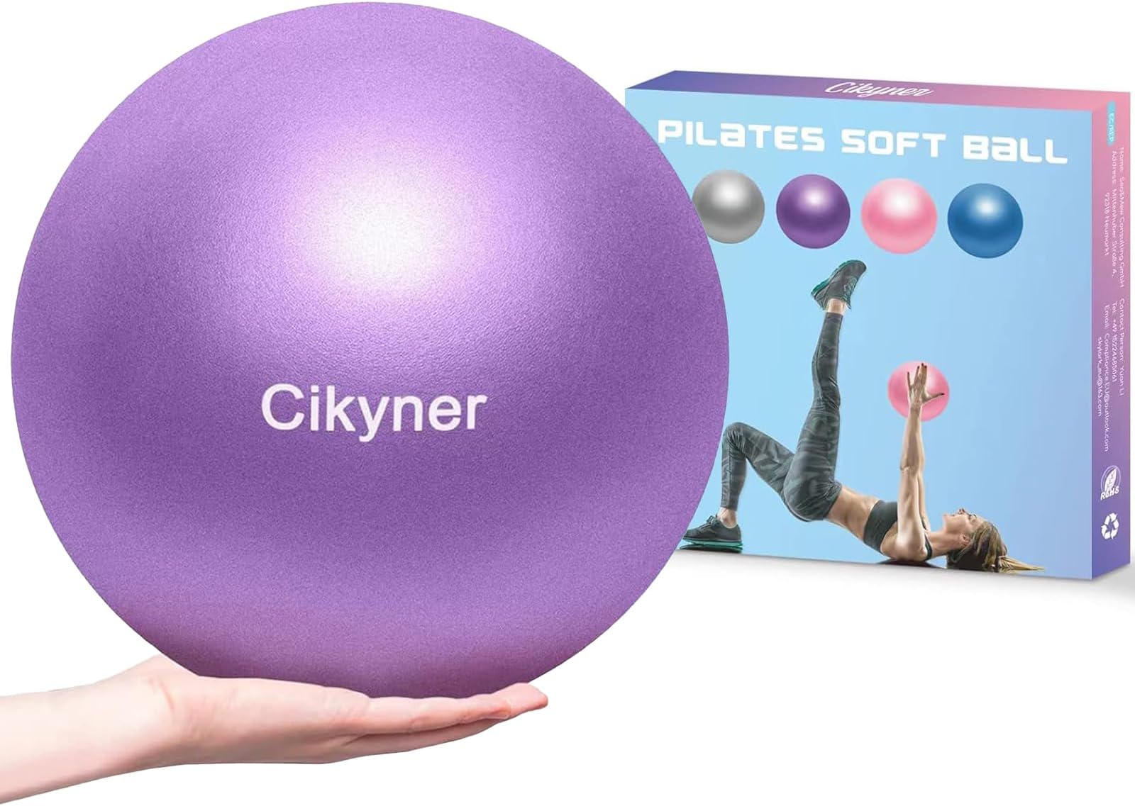 Cikyner Soft Pilates Ball, 23-25 cm Small Exercise Ball with Inflatable Straw, for Pilates, Yoga, Full Body Training, Improving Balance at Home in the Gym and in the Office