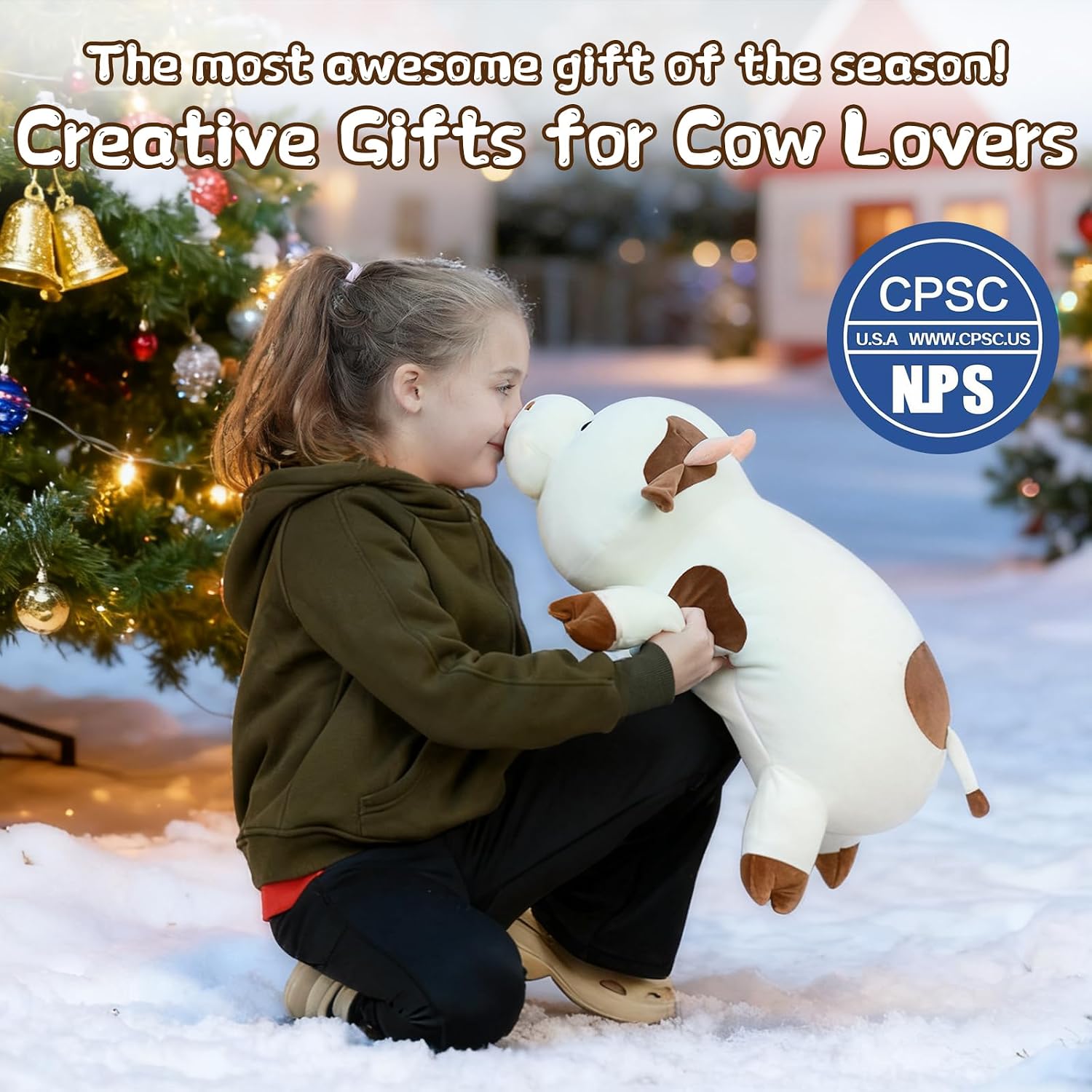 Tezituor Large Cow Plush Pillow,24" Soft Cow Stuffed Animal Hugging Pillow Squishy Cute Cow Toys for Kids Adults Christmas Birthday Gifts Bed Decor