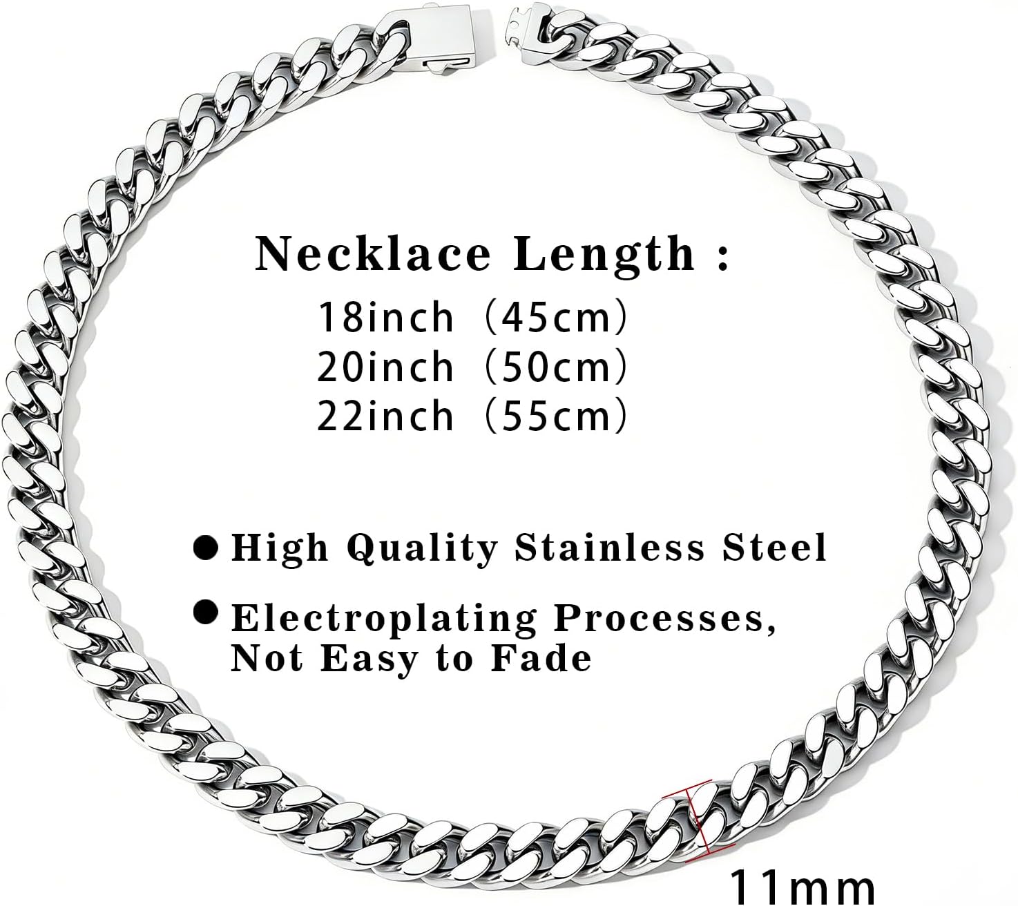 Cuban Link Chain for Men - Stainless Steel Miami Curb Chains Necklace - Gold/Silver Plated Chunky Chain Non-Tarnish Hip Hop Jewelry for Men Women, 9mm/11mm Width, 18"/20"/22"
