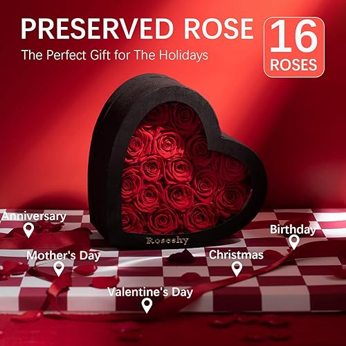 Miniatura 2 de Regalos de rosas para el día de la madre, 16 rosas preservadas para siempre en forma de corazón, entrega del día de la madre, regalos de rosas para