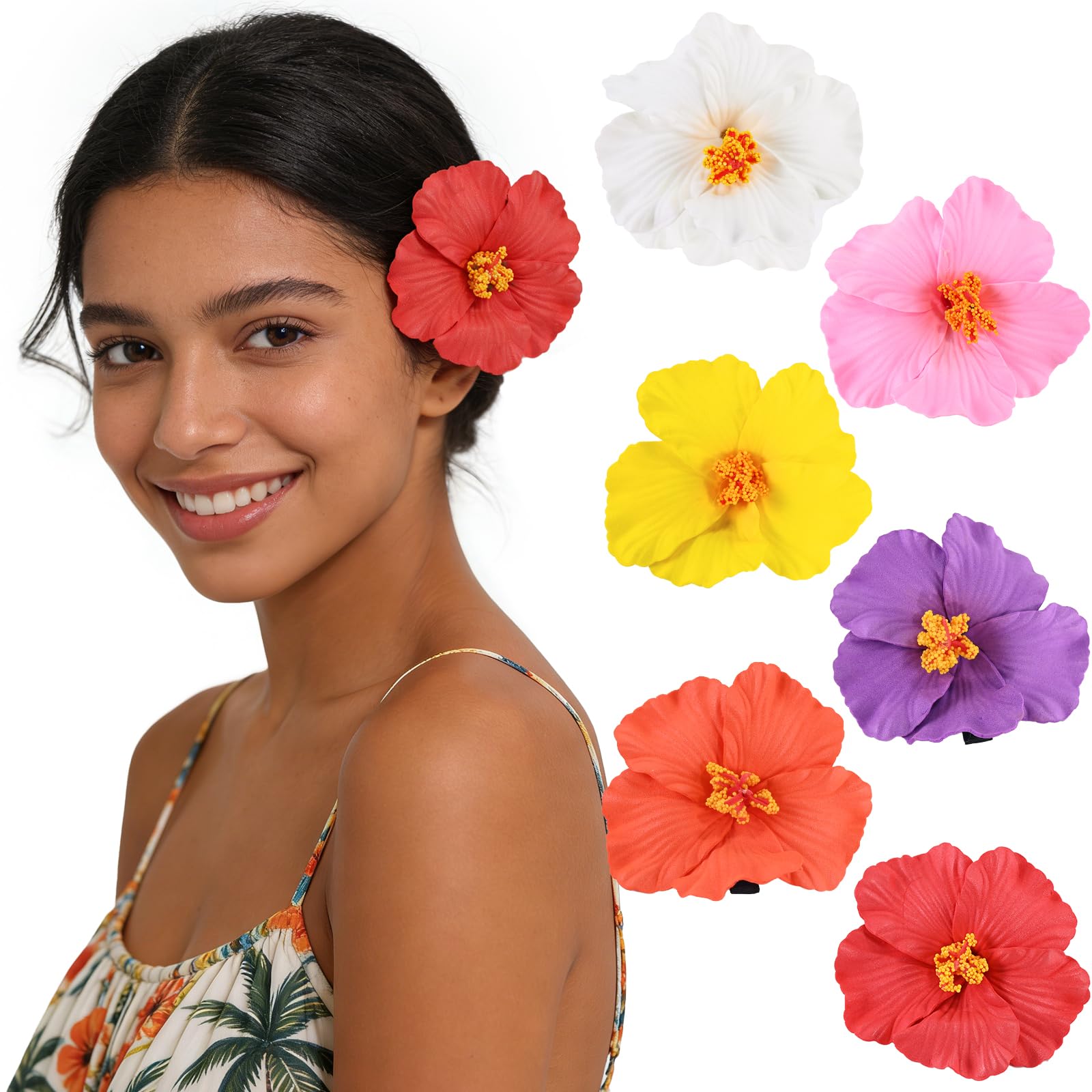 Photo 1 of SAOROPEB 6 PCS Hawaiian Flower Hair Clips - Hibiscus