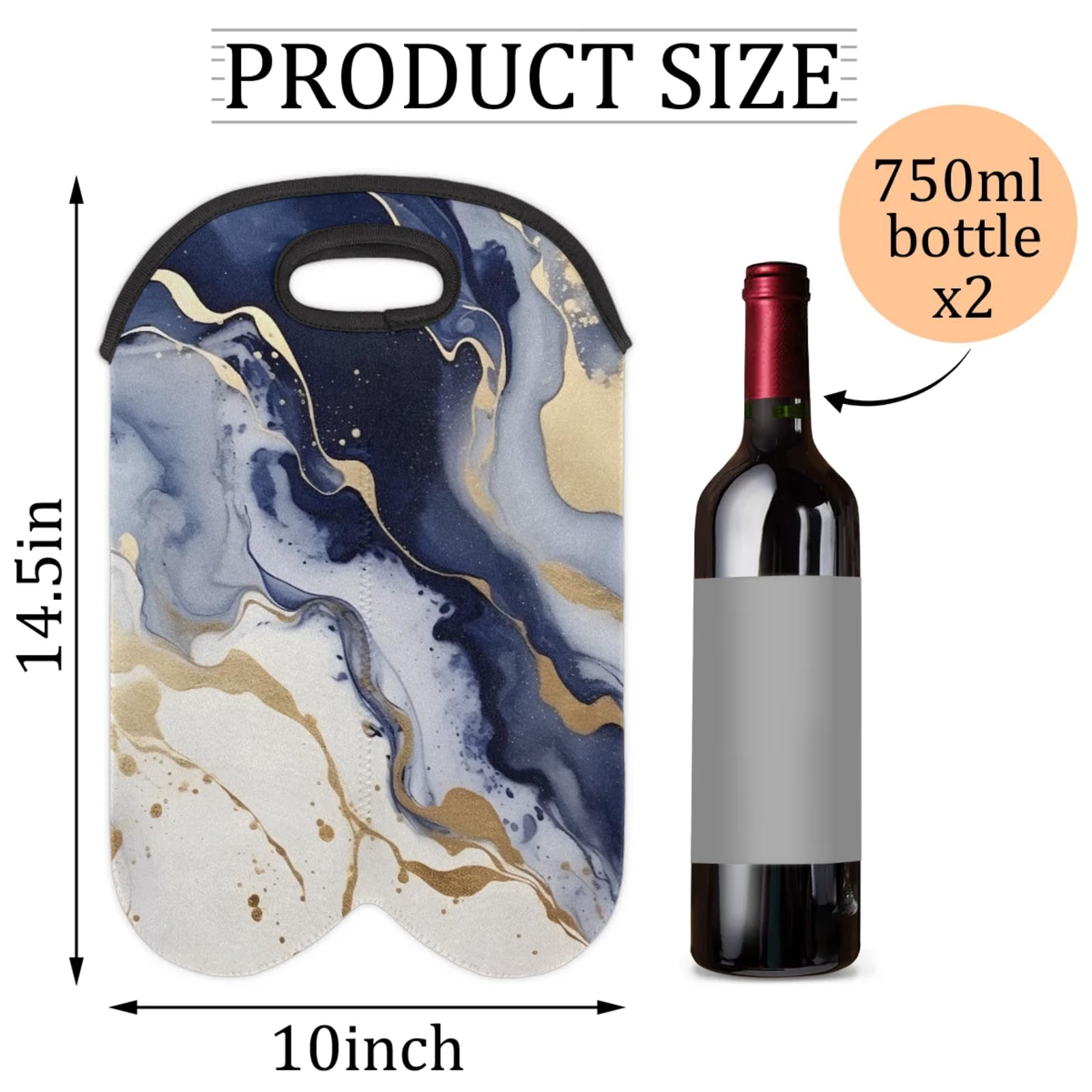 GzLeyigou 2 Bottles Dynamic Fluid Design Wine Bag Sleeve Totes Neoprene Protective Wine Carrier Bag for Wine,Water, Champagne, Beer, Baby Bottles,Gift 14.5 x 10 Inches