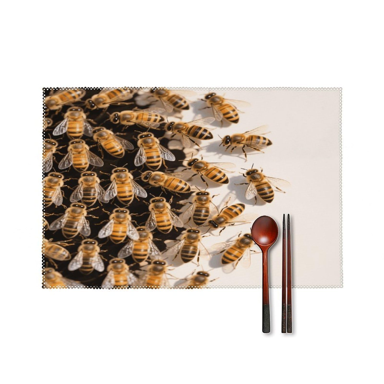 Bees Placemats Set of 6 Non-Slip Stain Resistant Indoor Outdoor Table Mat Washable Cloth Place Mat Fashion Kitchen Placemat for Dining Table Decoration 17.7x11.8 in