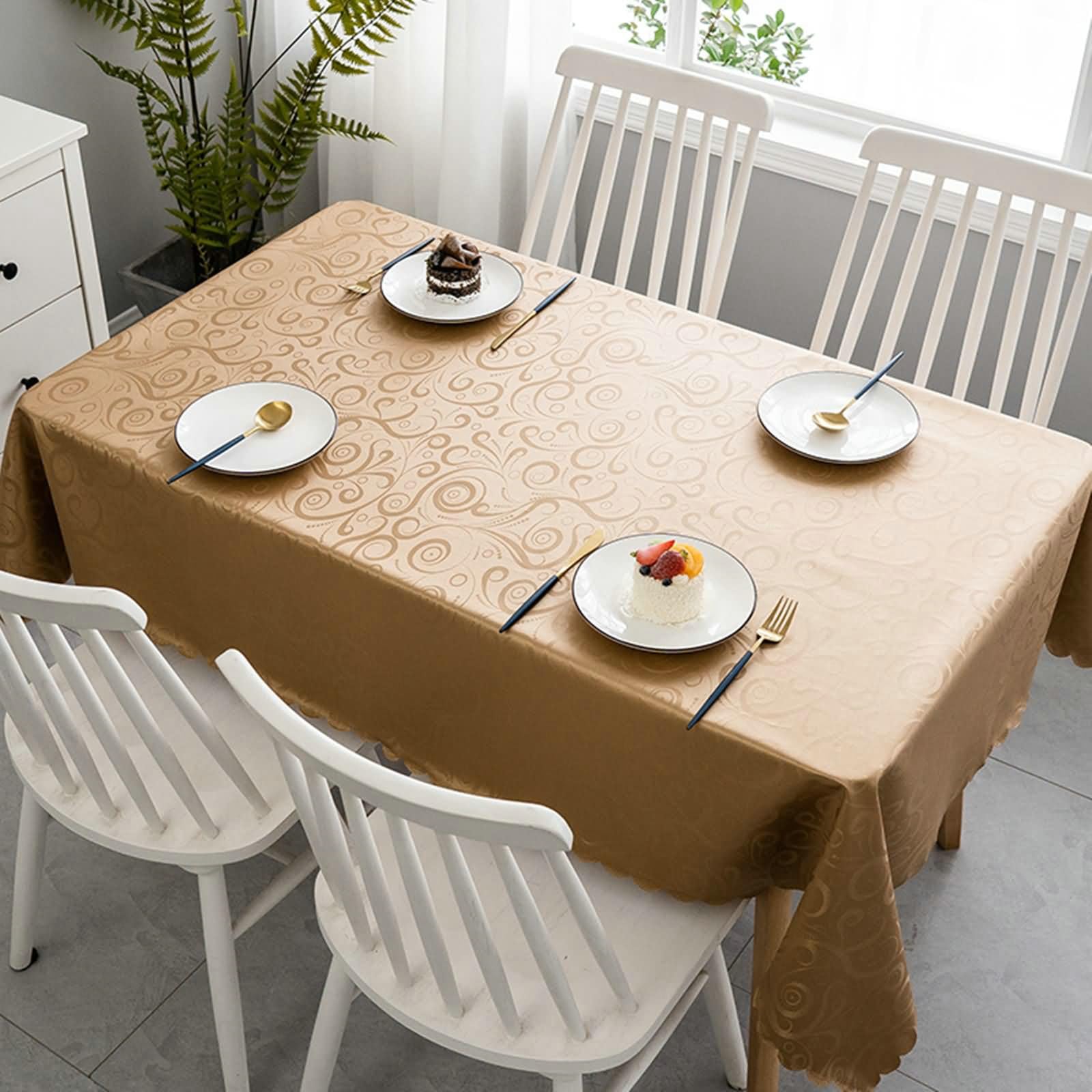 Tischdecken 160 cm, Runde Tischtuch Wasserabweisend PVC Blattmuster Tischdecke für Küche,Esszimmer,Tischdekoration, Kaffee