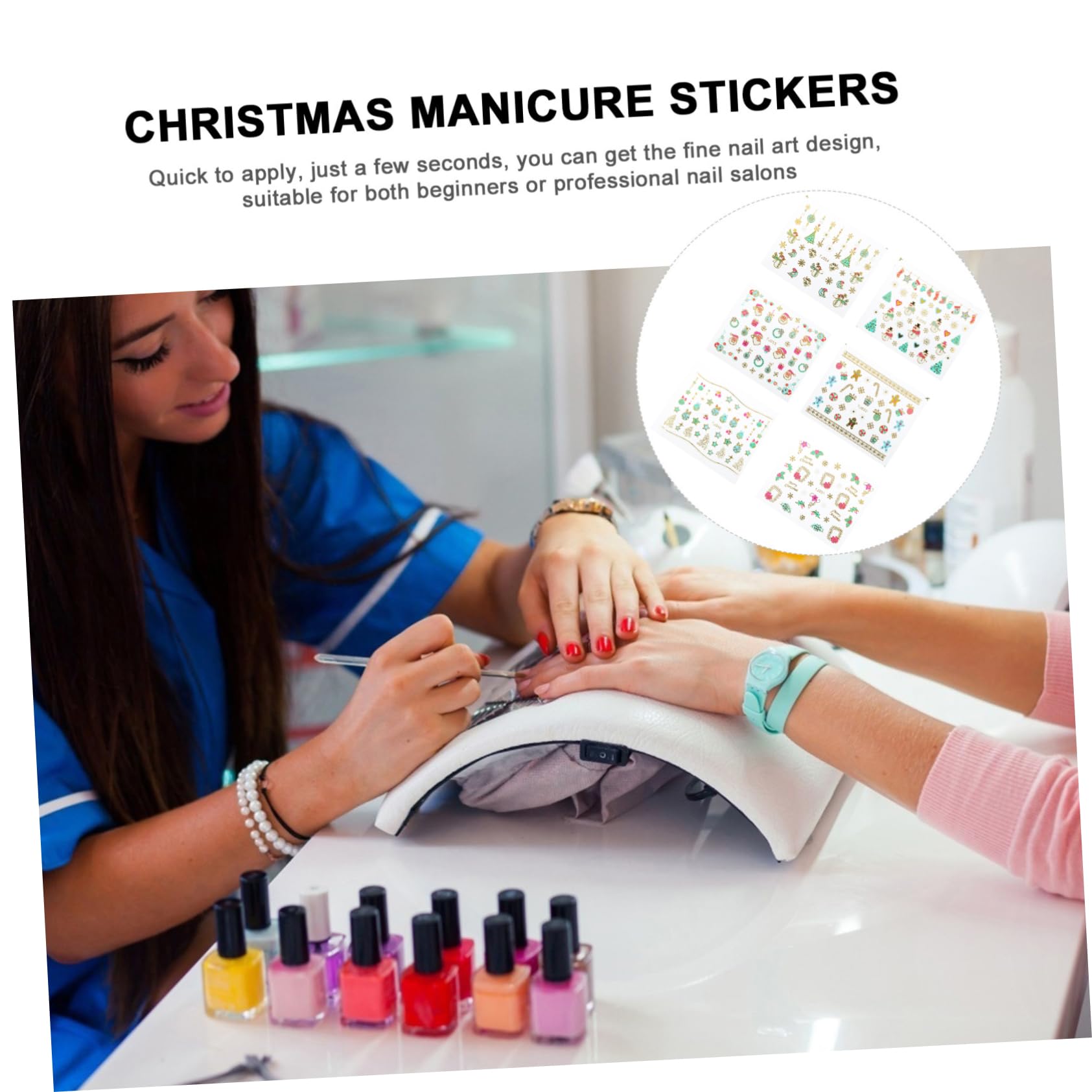 Healeved 2 Set di Adesivi Autoadesivi per Nail Art Natalizia - Fiocco di Neve Pupazzo di Neve Babbo Natale Perfetti per Decorazioni per Manicure Fogli * 2