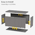 EAST OAK Boîte de rangement extérieure, 60 Gallon Deck Box à usage intérieur et extérieur, bac de rangement en résine imperméable pour coussins de patio, outils de jardinage, verrouillable, UV Résistant, Gris