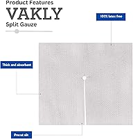 Vista 2 de Vakly Gasa de esponja de drenaje dividido de 4 x 4 estériles de 6 capas [paquete de 50] vendaje absorbente precortado de 4 x 4 pulgadas no tejido