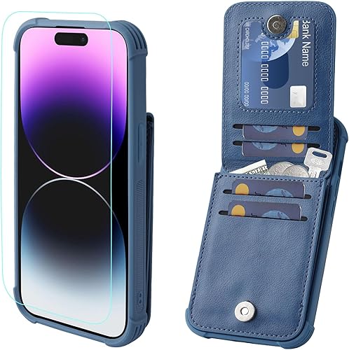 VANAVAGY Funda tipo cartera compatible con iPhone 15, piel RFID, cierre magnético, con tapa para mujeres y hombres, con tarjetero y tarjetero, color