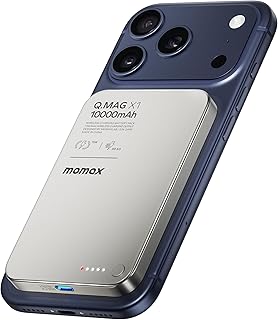 MOMAX Magnetic Portable Charger, 10000mAh Magnetic Power Bank PD 3.0 Battery Pack USB-C 15W Fast Charging Bank, 0.5inch Wireless Charger Compatible with iPhone 17/16/15/14/13/12 Series