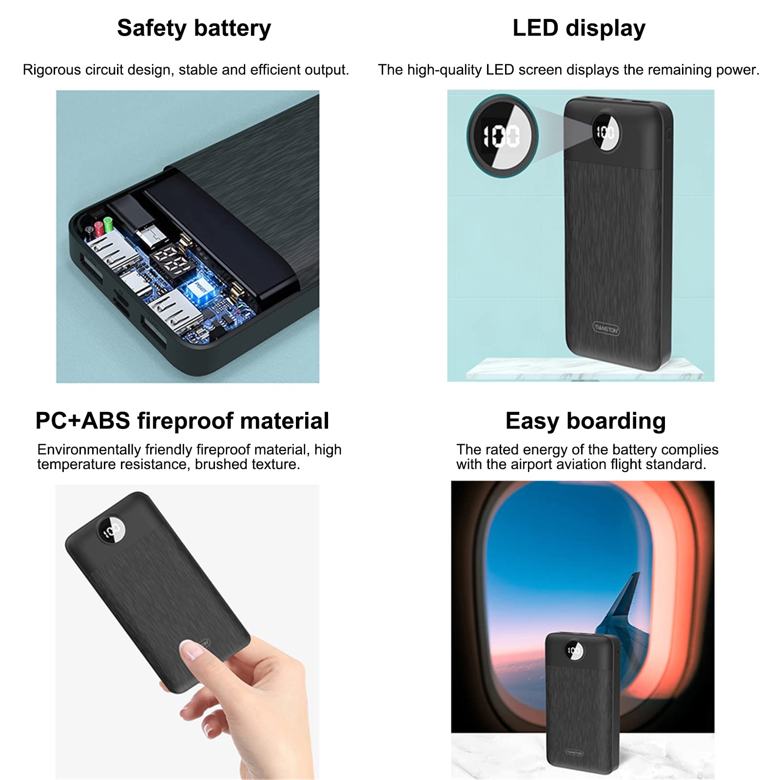Power Bank - Cargador portátil de 20.000 mAh, batería de polímero de litio, batería externa con doble salida y doble entrada, para teléfonos y tabletas, color blanco