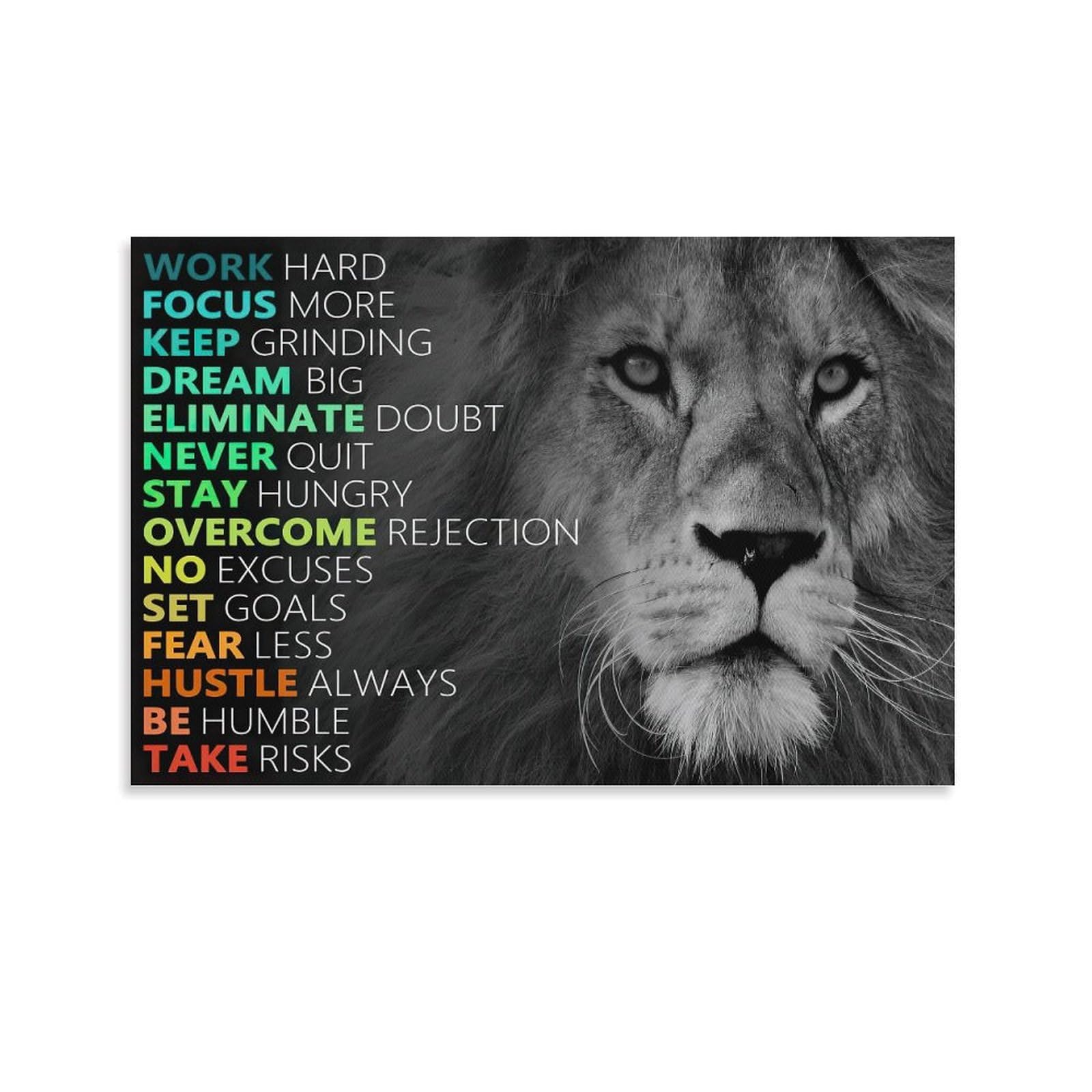 Positive Inspirational Office Lion Success Motivational Posters For Room Aesthetic Canvas Bathroom Art Wall Decor Photo Prints 24x36inch(60x90cm)