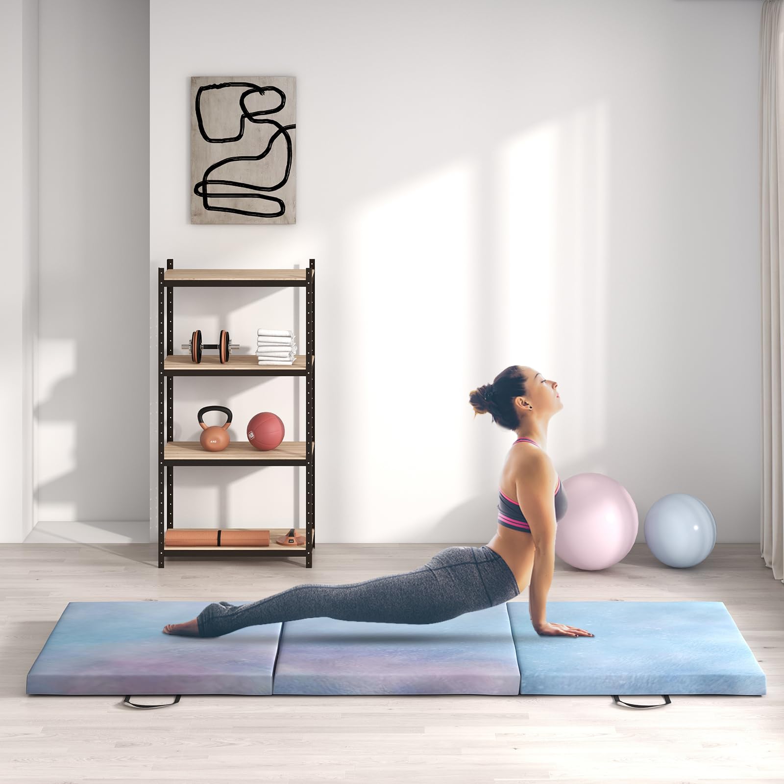 HOMCOM Gymnastikmatte Faltbare Gymnastikmatte Dicker 180x60x5 cm mit Griff Yogamatte Sportmatte Fitness Pilates Matte Kunstbelag