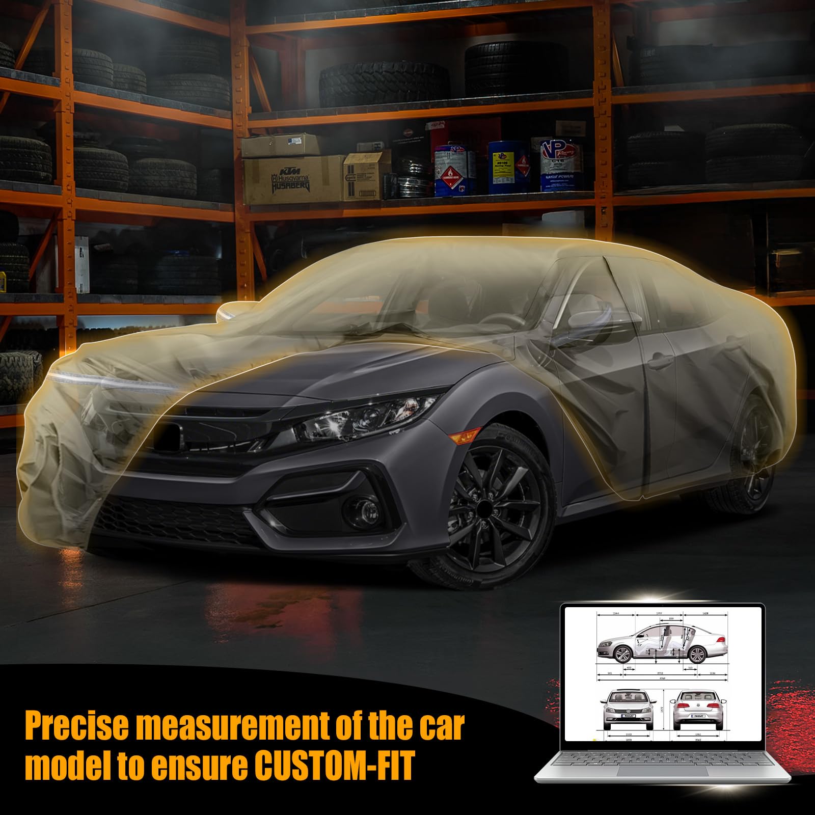 Waterproof Car Covers Replace for 2011-2025 Honda Civic Multilayer Heavy Duty with Cotton Liner All Weather Custom-fit Car — view 9