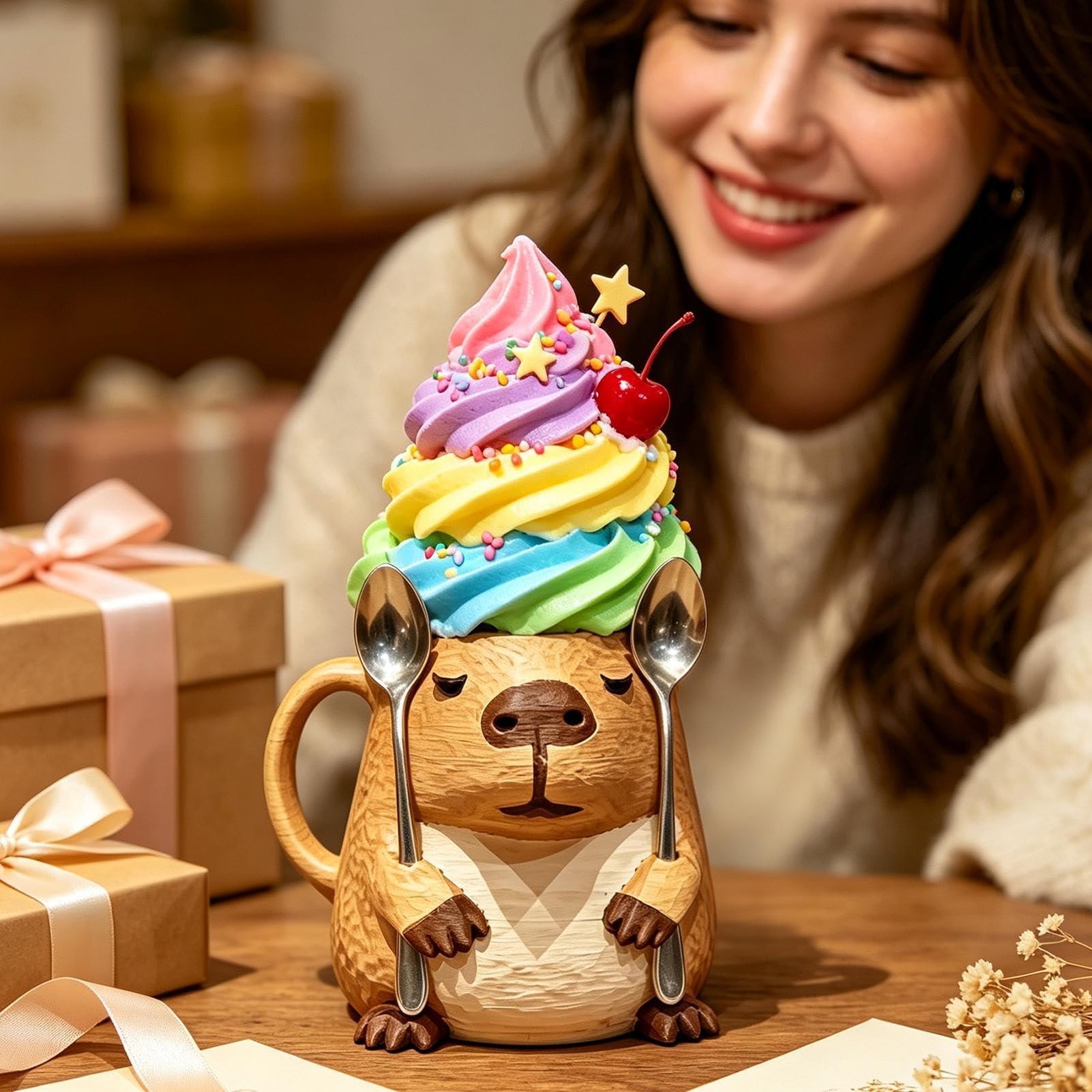 Eiscreme-Becher 3D-Gedruckt Auslaufsicher Wiederverwendbar Niedlich Mit 2 | Isolierter Halter Für Eisbecher Für Kinder Erwachsene Zuhause Sommer Outdoor Camping Party Filmabend
