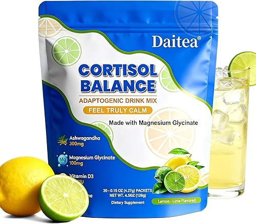 Mezcla de bebida calmante de cortisol con polvo de glicinato de magnesio, L-teanina, vitaminas y ashwagandha para relajación y concentración, bebida