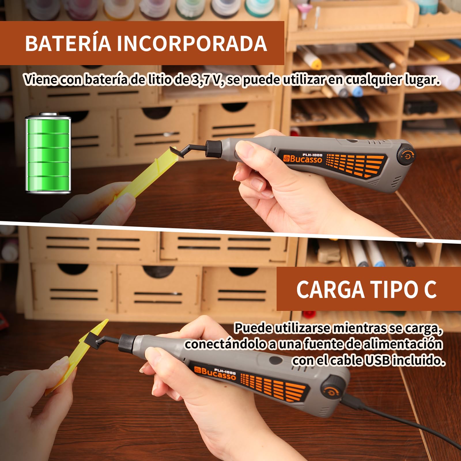 Lijadora de pluma inalámbrica, velocidad variable, carga USB y luz LED. Herramienta eléctrica multiusos para lijar, pulir, dar acabados y manualidades (GRIS)