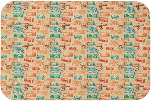 Tapete de baño vintage de secado rápido, retro, cámara, radio, TV y cassette, colorido, 23.6 pulgadas de ancho x 15.7 pulgadas de largo, tapete de