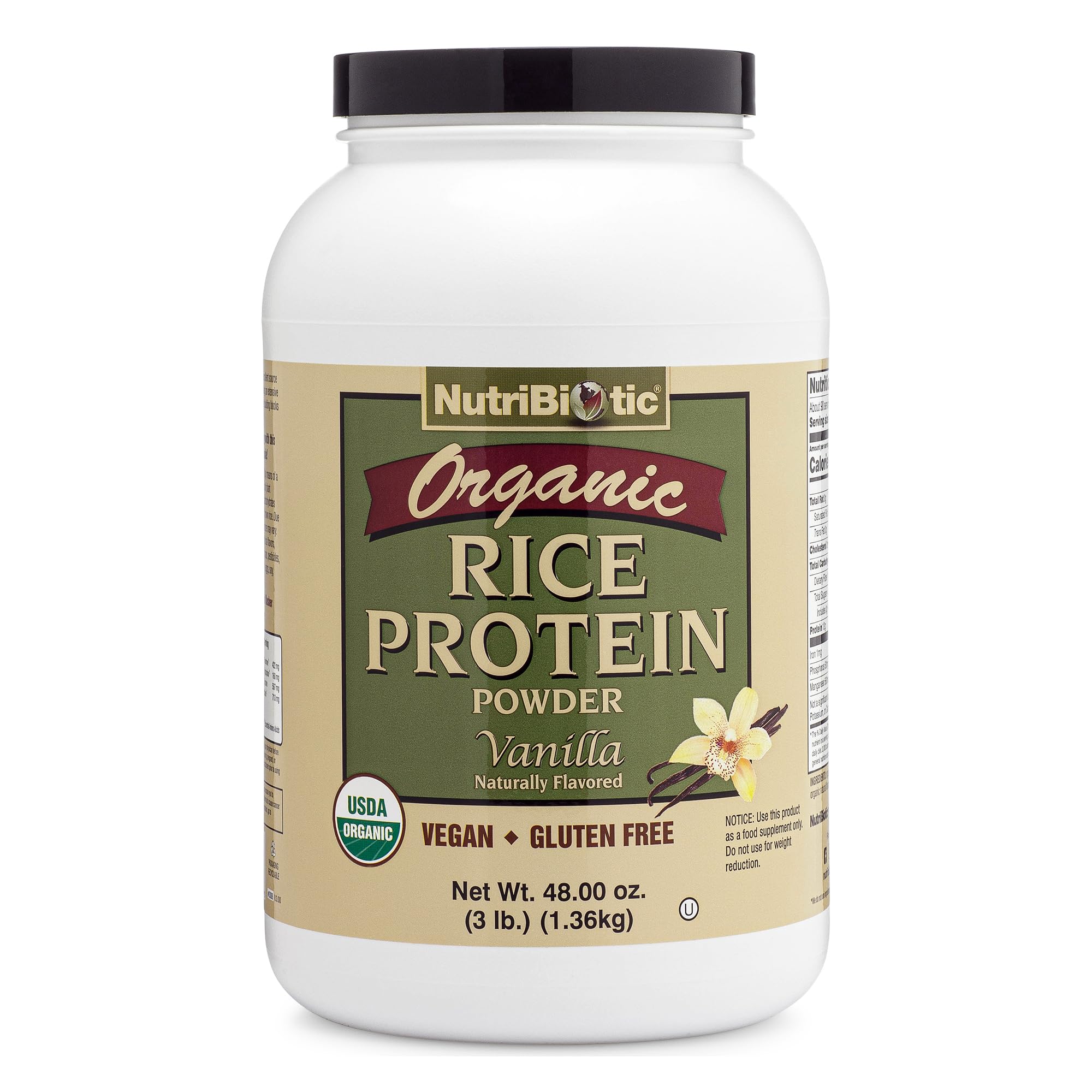 NutriBiotic Certified Organic Rice Protein Vanilla, 3 Lb. | Low Carbohydrate Vegan Protein Powder | Raw, Certified Kosher & Keto Friendly | Made Without Chemica