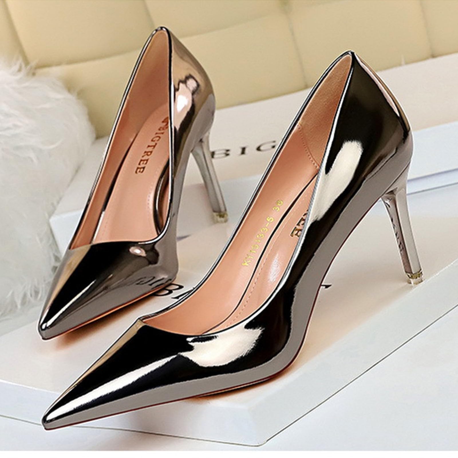 Scarpe da donna con punta a spillo, tacco alto, eleganti scarpe con tacco laccato | Comode scarpe da sposa senza chiusura, scarpe alte leggere, scarpe da sposa comode scarpe da sera per feste e discoteca
