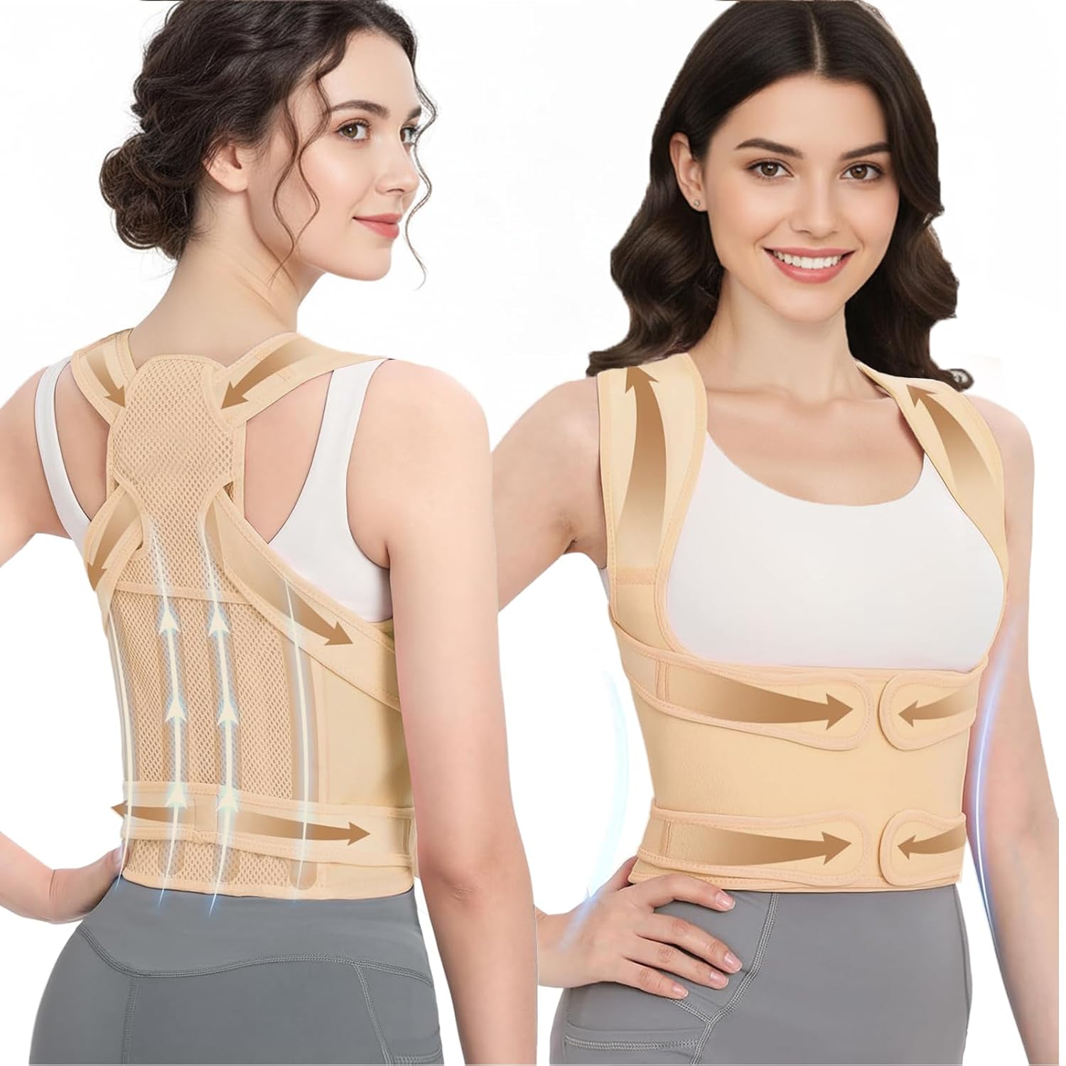 Posture Corrector for Women & Men – Adjustable Back Brace with Full Back Support, Shoulder Straightener for Spine Alignment, Scoliosis, Hunchback & Back Pain Relief (Beige,Large)