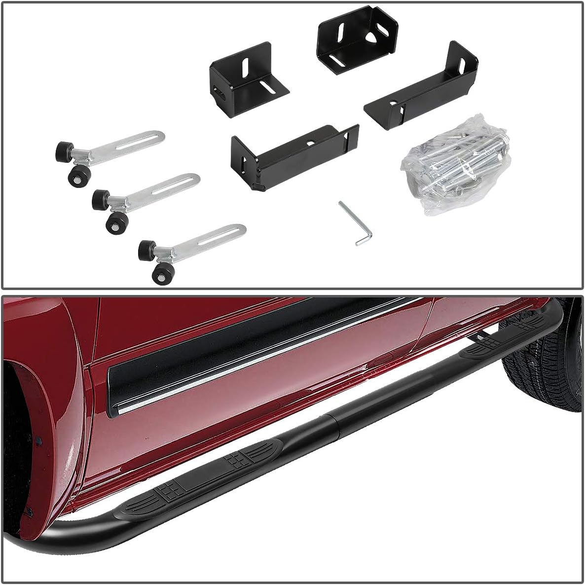 DNA Motoring 3" Running Boards Compatible with 99-11 Sierra Silverado / 02-09 Ram 1500 2500 3500 Extended, Crew Cab, Black Side Step Nerf Bars, STEPB-3-UNI-BK