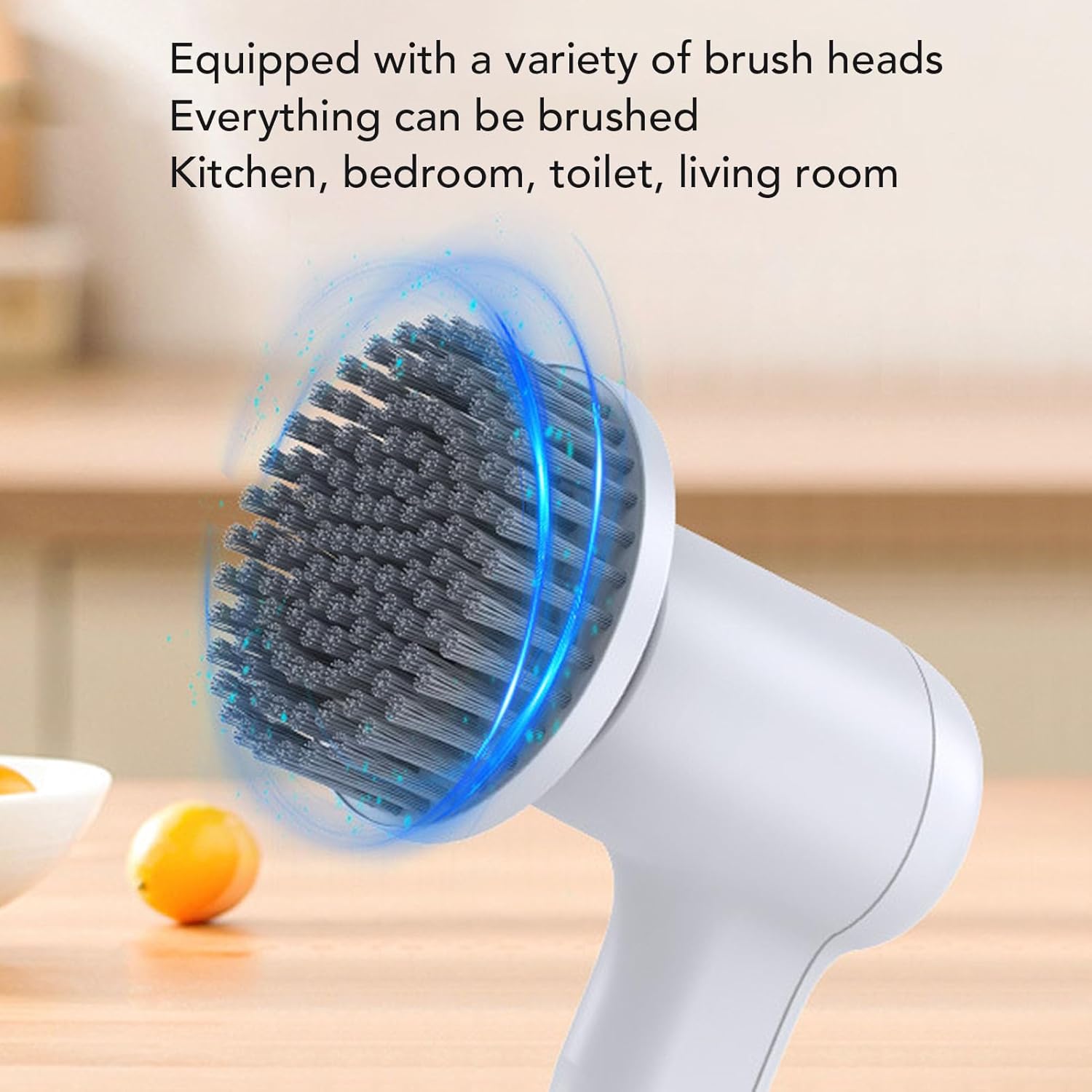Close-up of the electric cleaning brush showing different types of brush heads