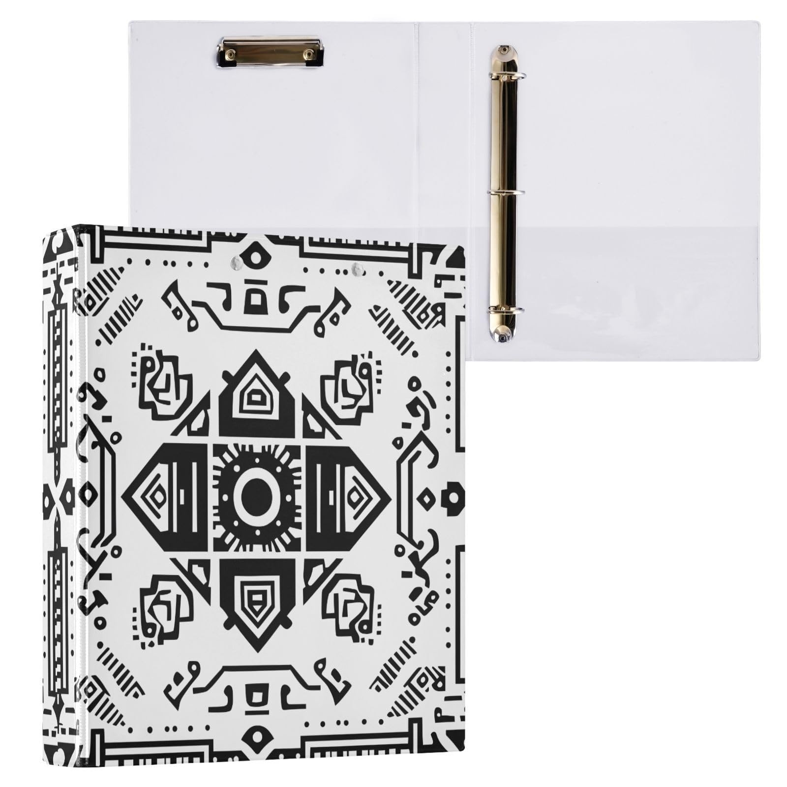 Confezione da 2 raccoglitori a 3 anelli, motivo geometrico azteco, 3,8 cm, con 3 tasche trasparenti, portablocco e contiene 200 fogli, per ufficio, scuola, organizzazione domestica