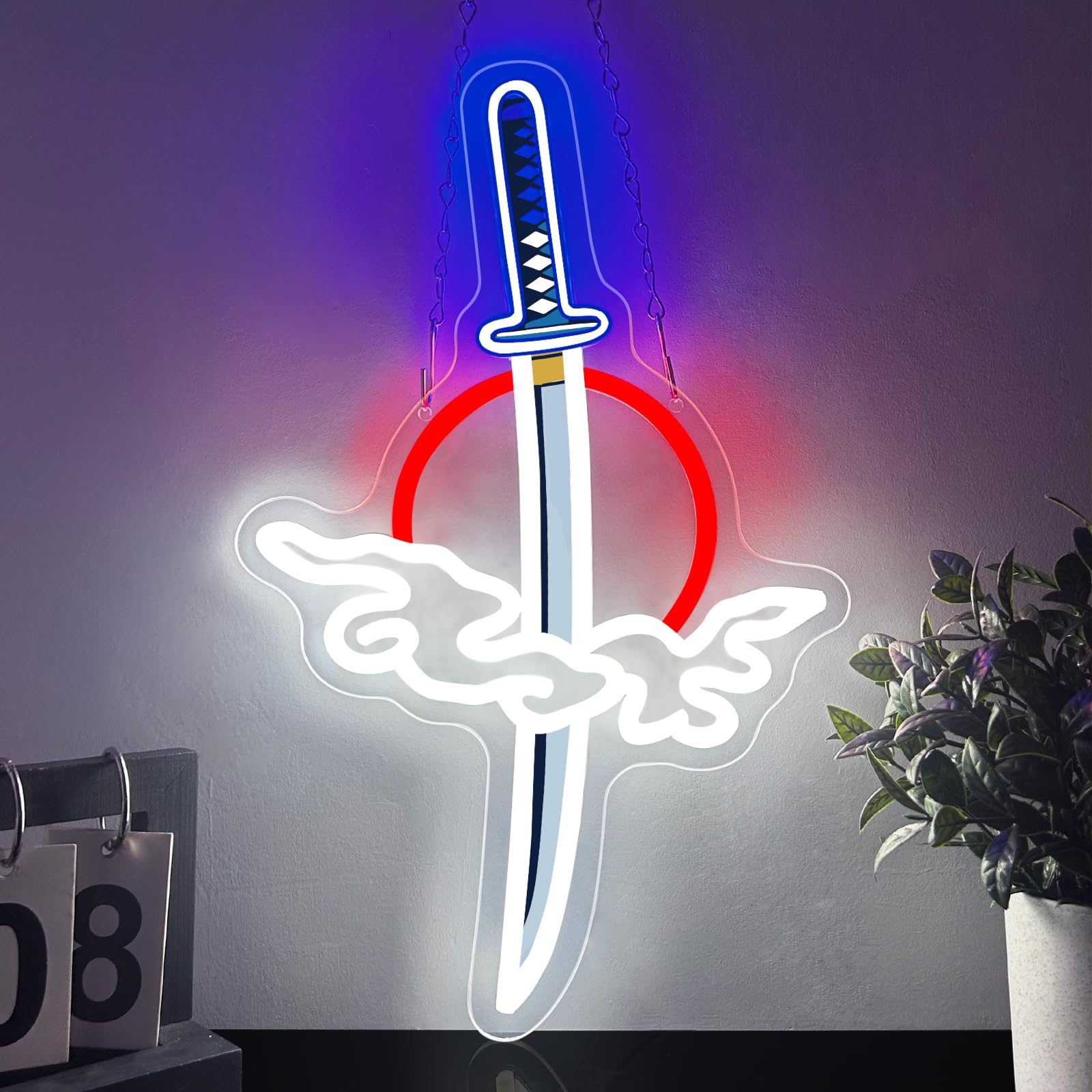 Japanese Sword Neon Sign,Anime Led Neon Light Signs for Wall Decor Light up Sign for Bedroom Game Room Party Decoration Birthday Gift for Christmas Dimmable USB Powered（15.8"*9.9"）