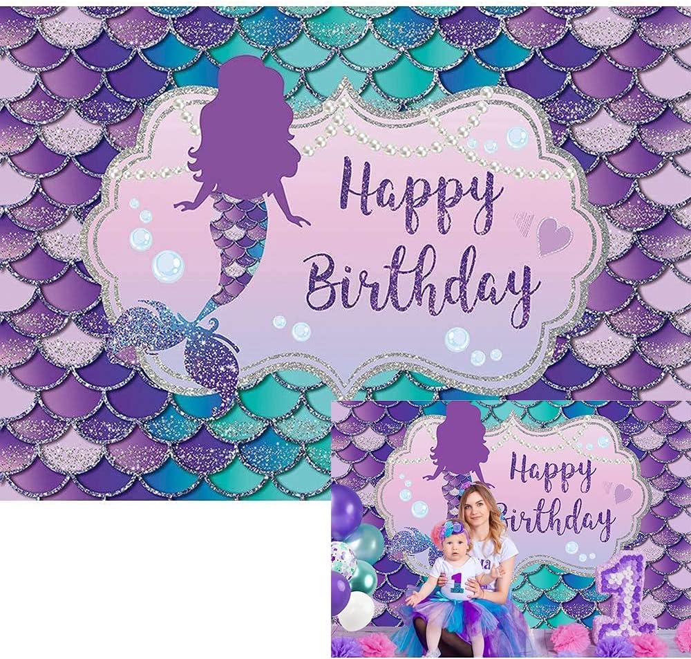 Maijoeyy 7x5ft Mermaid Backdrop for Girl Mermaid Party Under The Sea Mermaid Birthday Backdrop Glitter Blue Purple Scales Mermaid Birthday Party Decoration Mermaid Party Banner