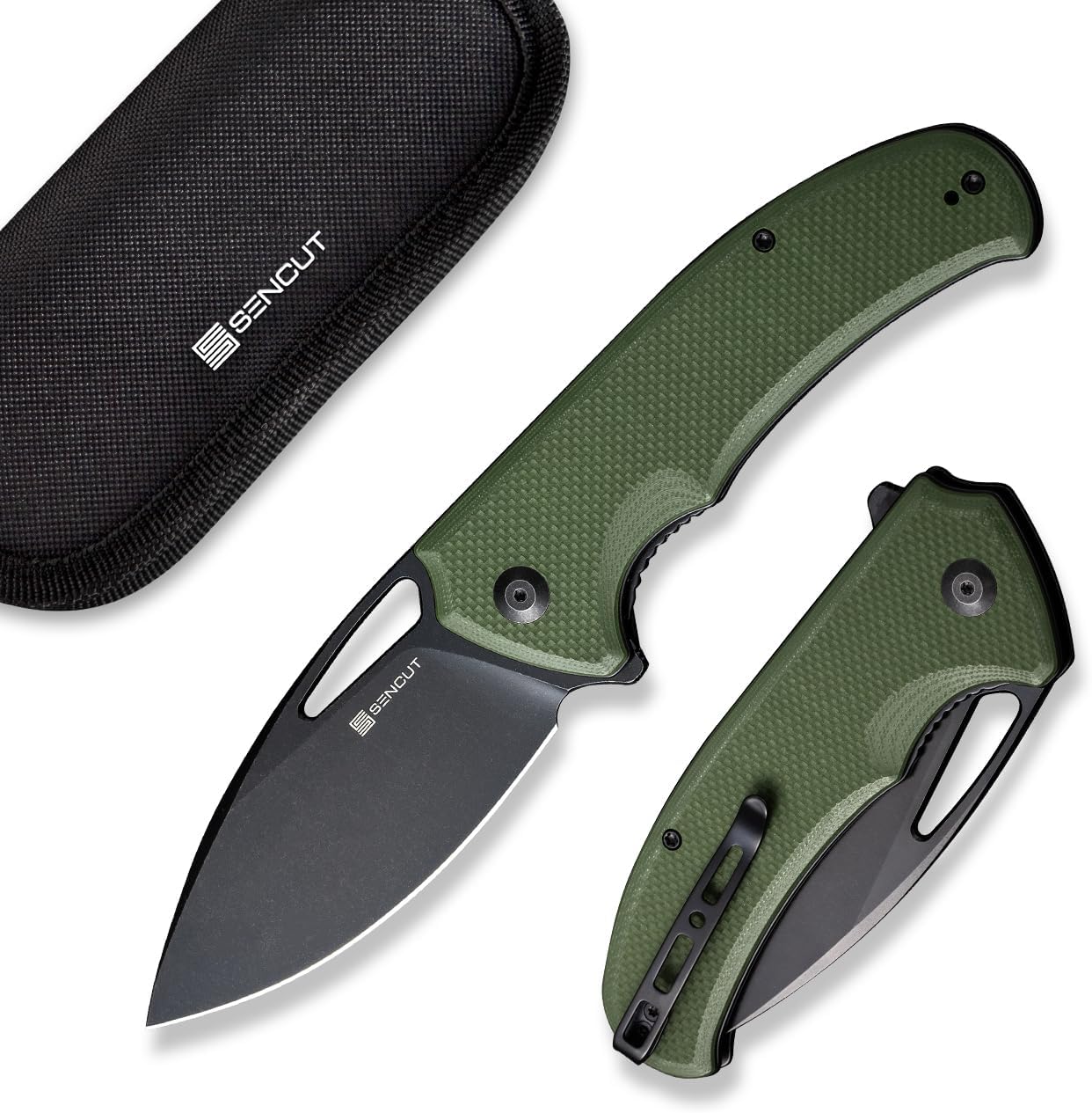 SENCUT Phantara Pocket Knife for Men, Flipper knife for EDC, Folding Knives with 3.7" blade, G10 Handle with Liner Lock, Utility knives for Camping Gift S23014-3 (Green)