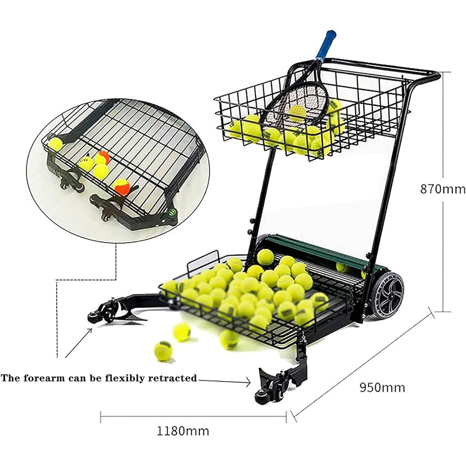 Raccoglitore di Palline da Tennis, Raccoglitore di Palline da Tennis con Raccolta Automatica, può Contenere Fino a 290 Palline da Tennis, Raccogli Facilmente La Palla E Libera Le Mani