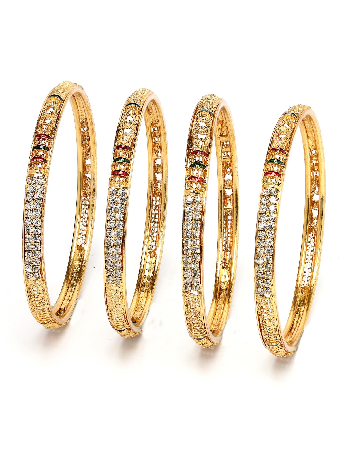Sukkhi Iconic Gold Plated White AD Stones Studded & Red & Green Meenakari Work Set of 4 Thin Bracelet Bangle Set Jewellery for Women & Girls|Birthday Anniversary Gift for Women|B105959 (B0CPPDNT4H) Amazon Price History, Amazon Price Tracker