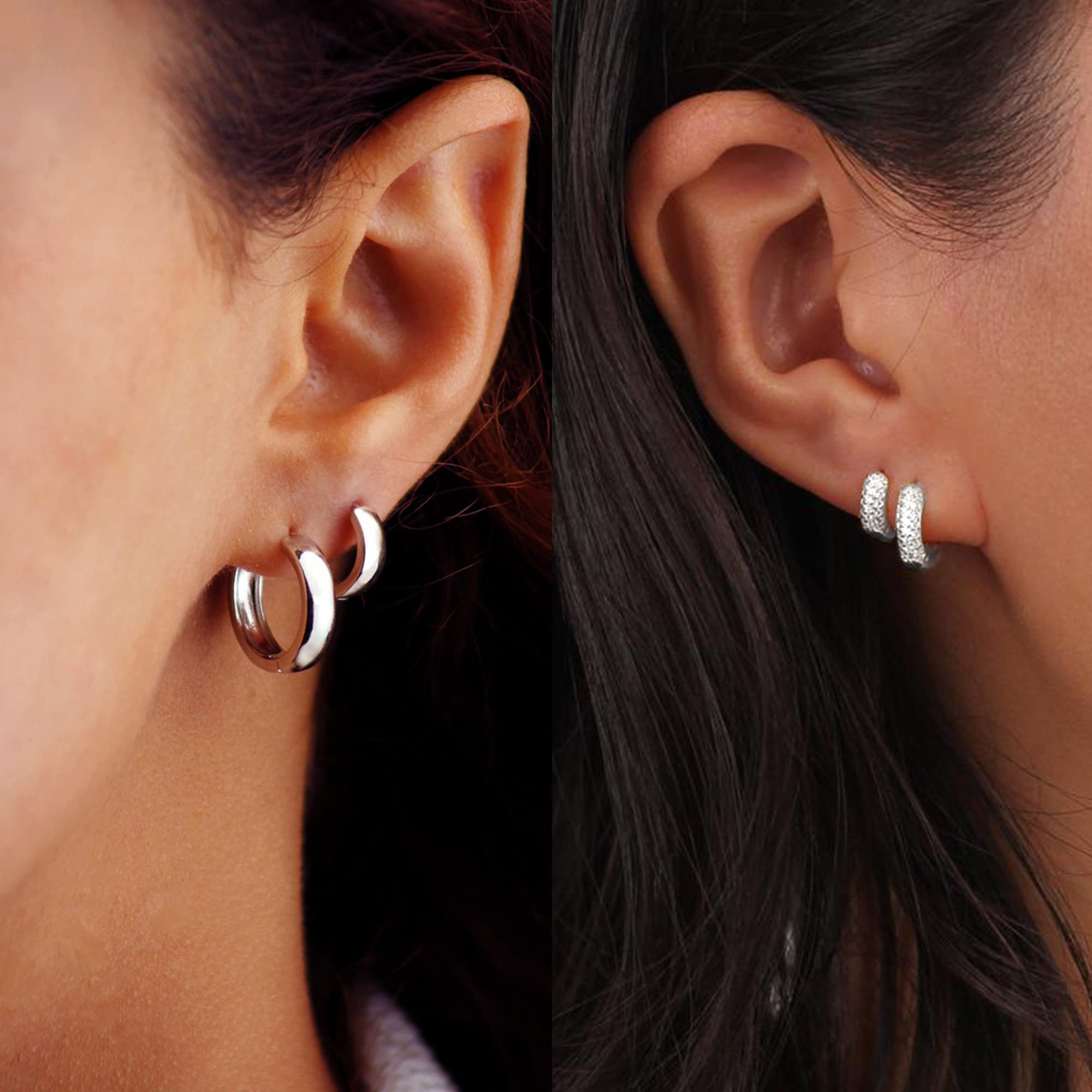 ALEXCRAFT 4 Paia Orecchini a Cerchio Argento 925 in Oro 14K/Oro Ipoallergenici per Fori Multipli con Confezione