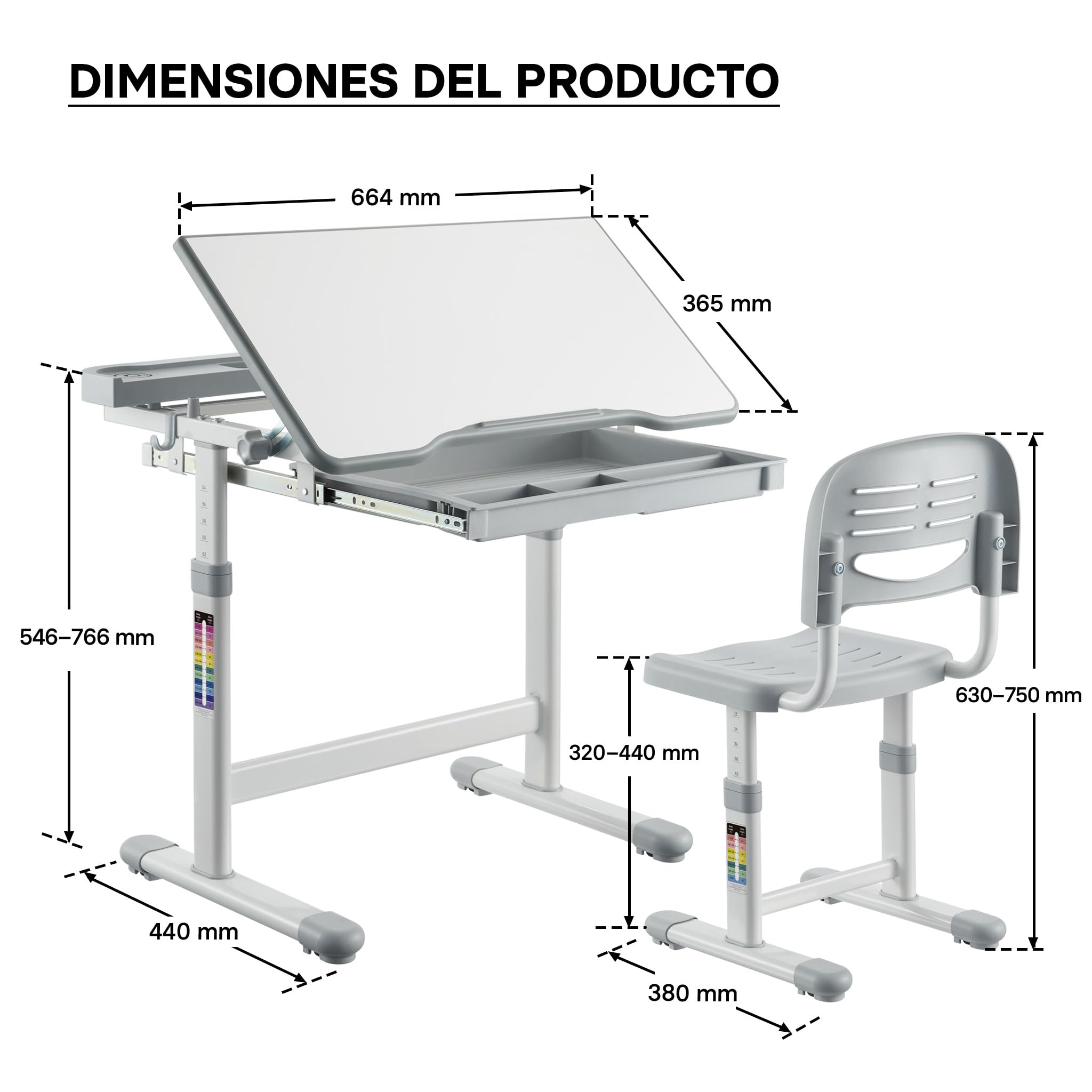 Escritorio para niños Regulable en inclinación/Altura con Silla cajón sujeta Libros