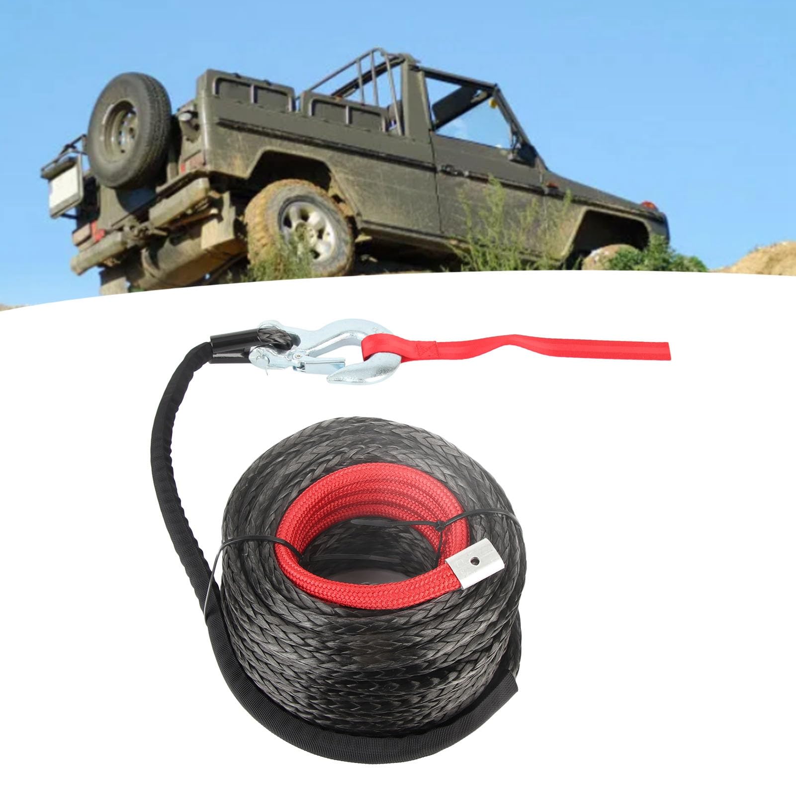 Generic Lina Holownicza, Odporny na Zużycie Zestaw Kabli do Wyciągarki Syntetycznej 18740 Funtów 10 Mm X 30 M do Obiektów Wleczonych na śniegu