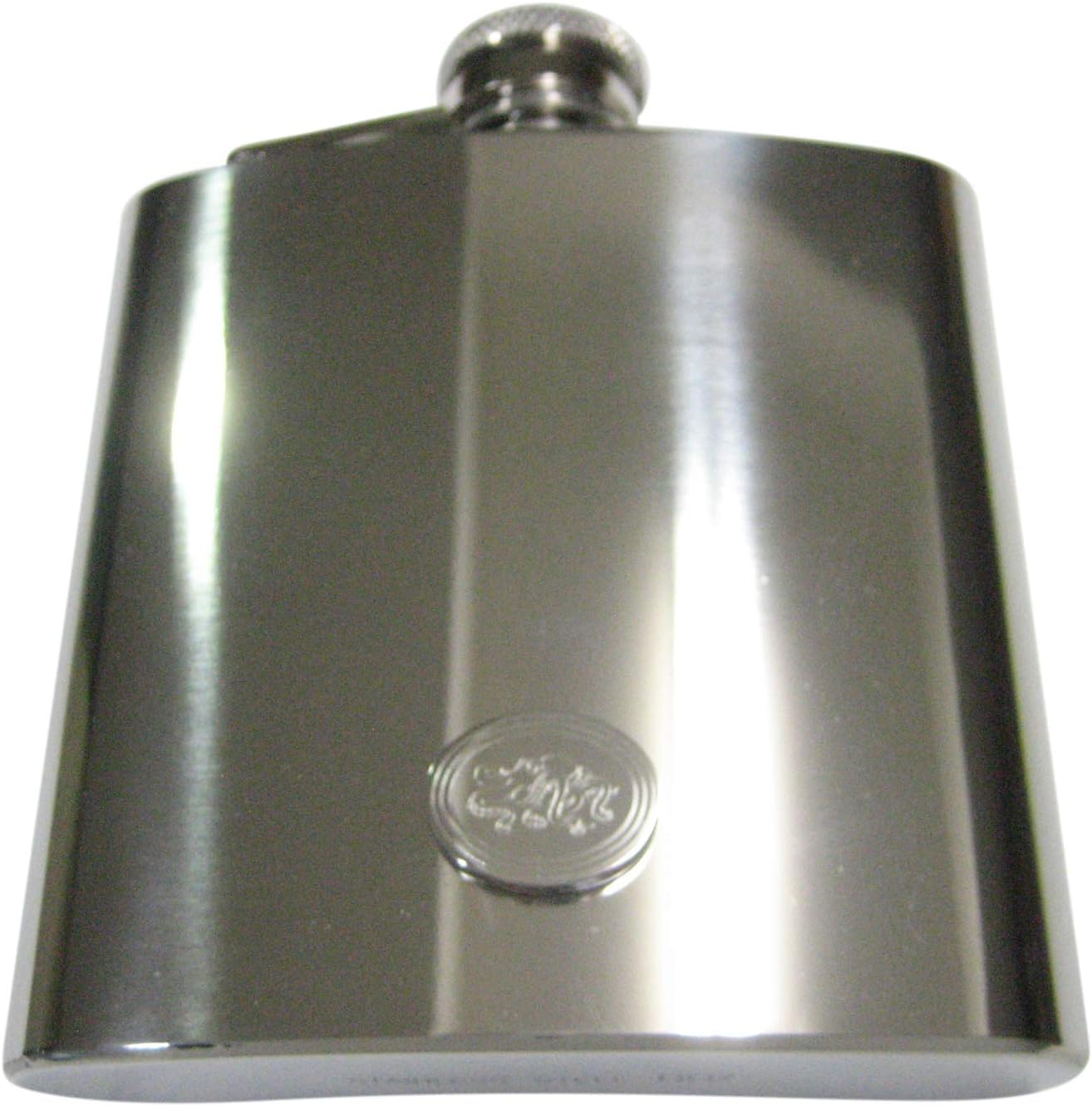 Kiola Designs Silver Toned Etched Oval Octopus 6 Oz. Stainless Steel Flask