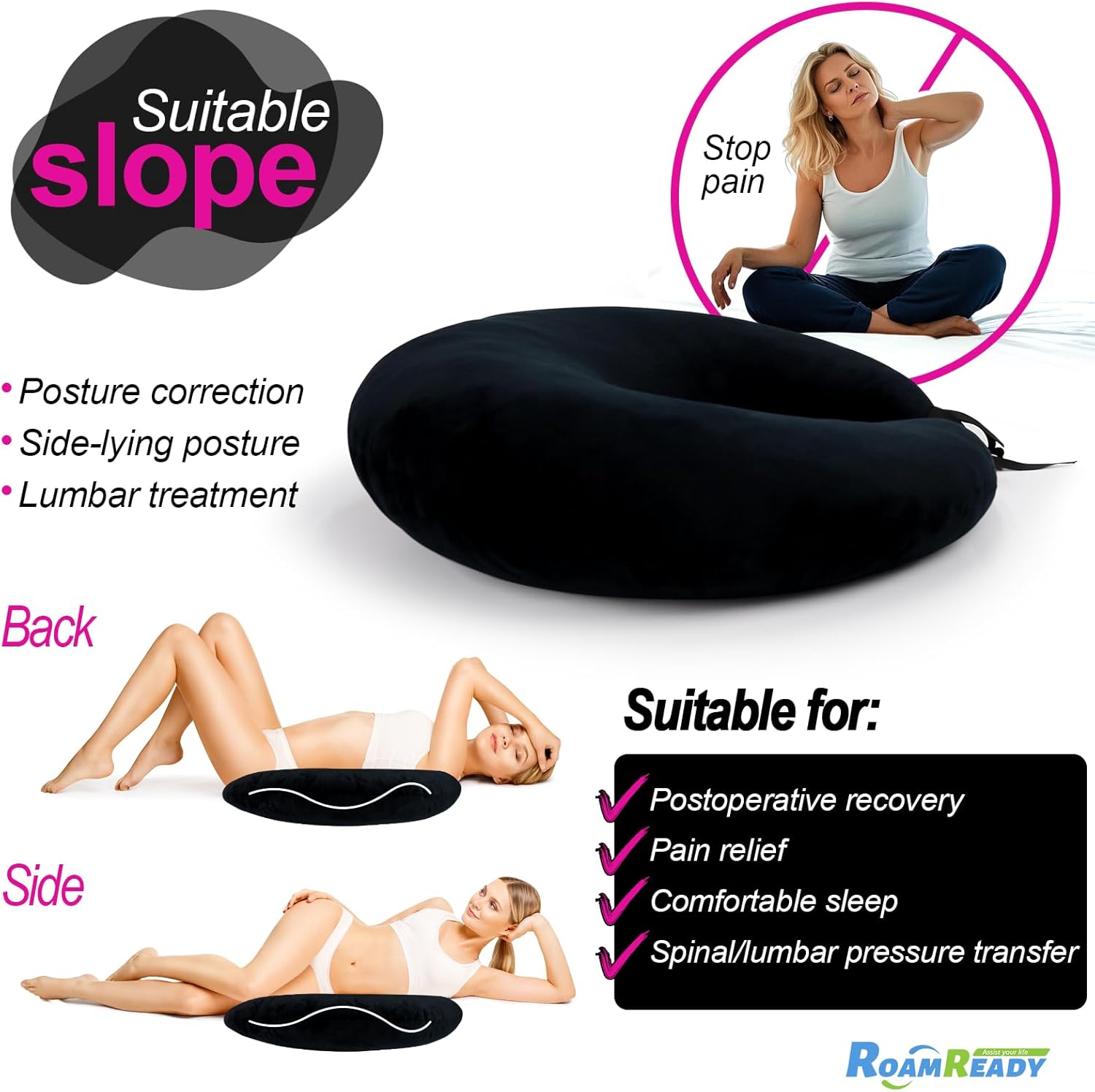 BBL Pillow After Surgery for Butt Sleeping Sitting, Driving Donut Hemorrhoid Pillow, Seat Support Hip Cushion, Cotton BBL Post Surgery Recovery Must Haves (Upgraded)