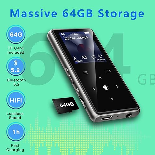 Miniatura 10 de Reproductor MP3 de 128 GB con Bluetooth 5.2, reproductor de música AiMoonsa con altavoz HD integrado, radio FM, grabadora de voz, sonido de alta