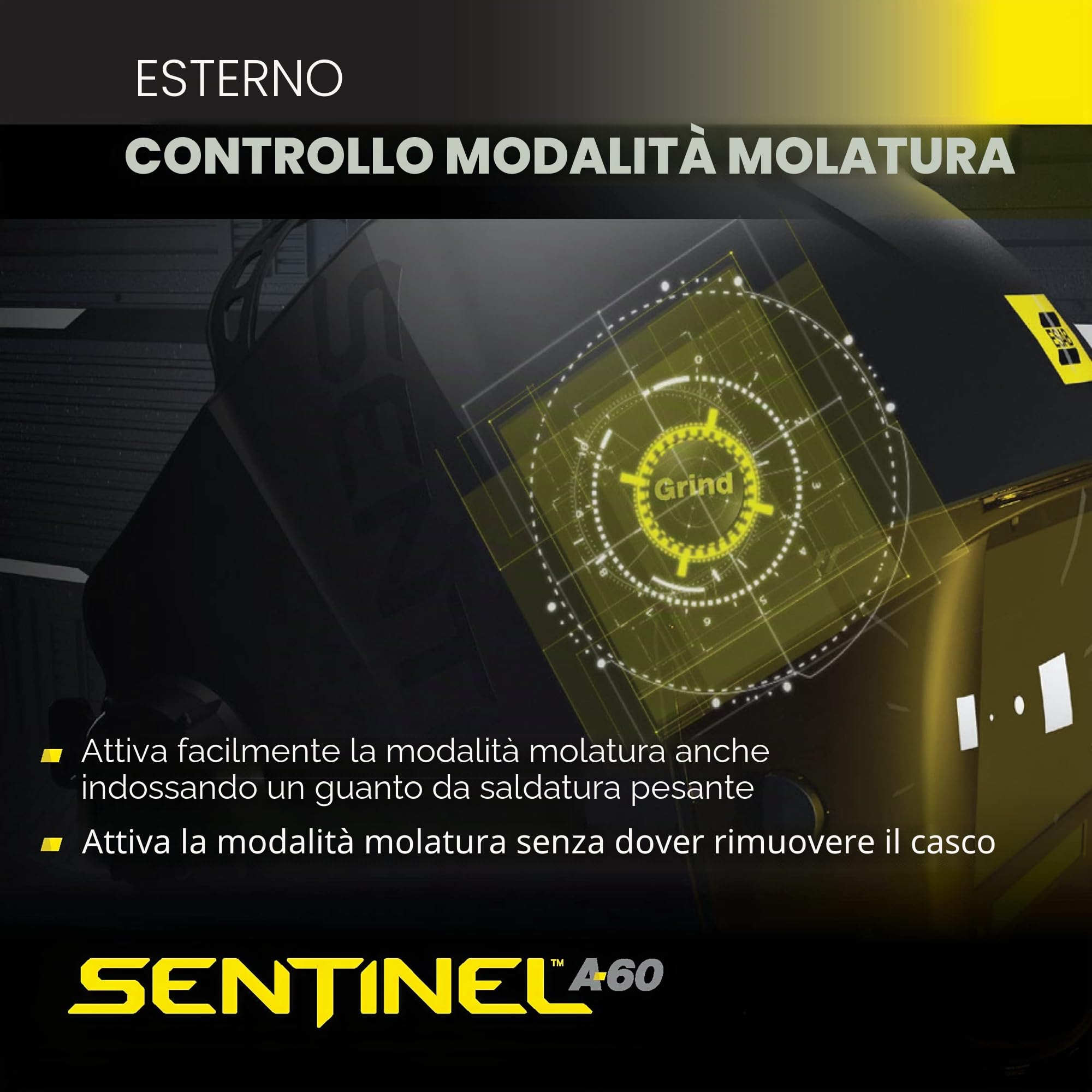 ESAB® Sentinel™ A60, casco da saldatura, design piatto nero, nylon ad alto impatto, ampio campo visivo 11,8 x 7,1 cm