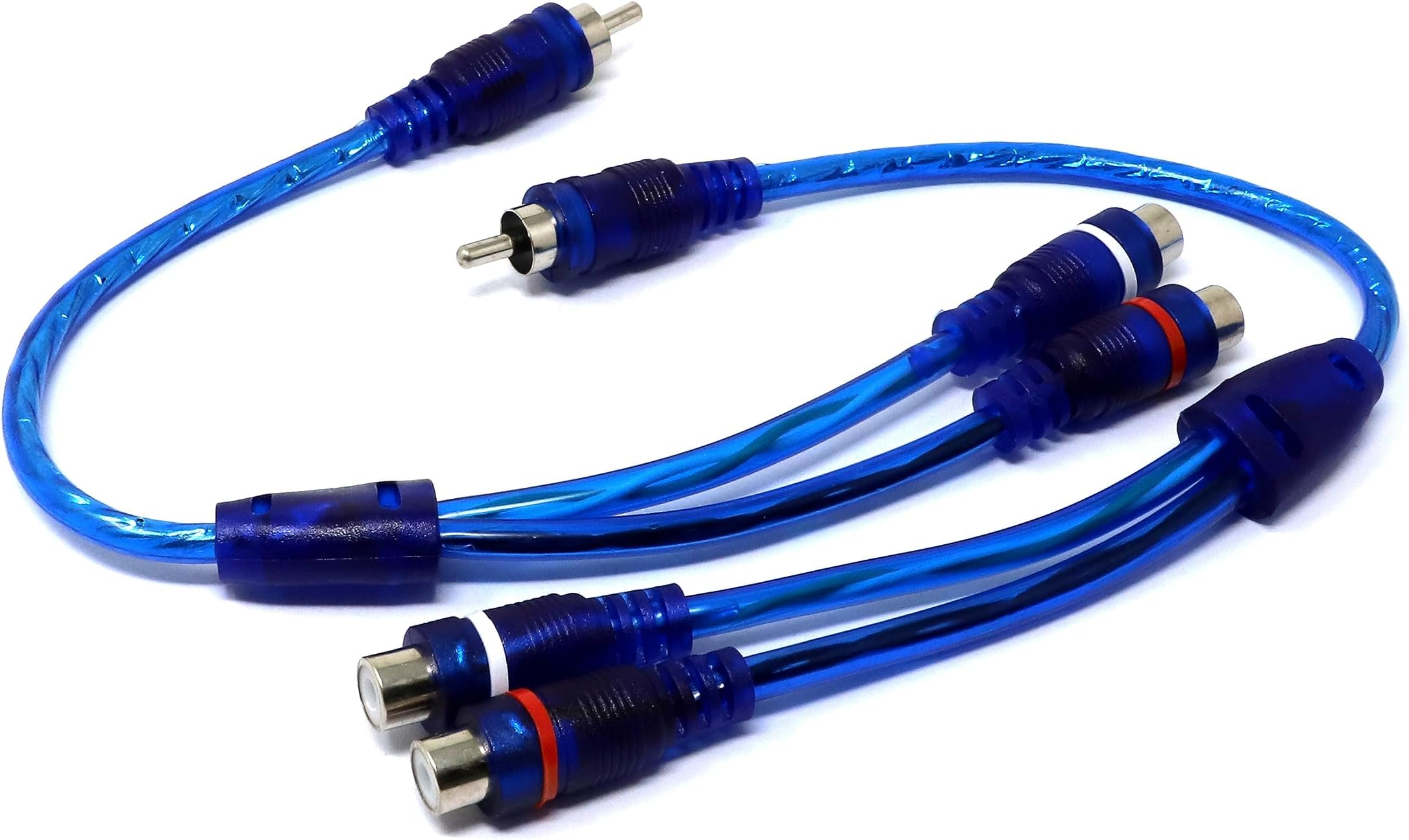 iexcell 2 Pcs 1 Male to 2 Female RCA Speaker Splitter Shielding Cable Adapter, Blue