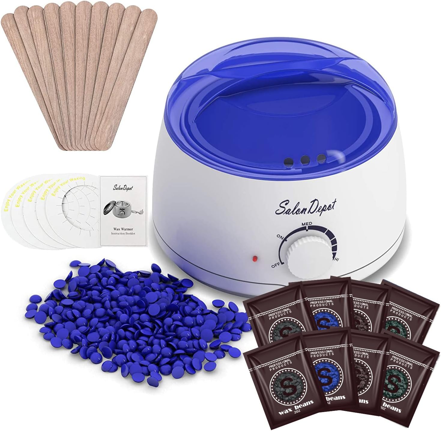 Waxing Kit - Portable Wax Heater for Hair Removal with 5 Pack Hard Wax Beans for Women and Men, Wax Warmer Kit - Suitable for Different Types of Hair, Eyebrow, Facial, Armpit, Bikini (White)