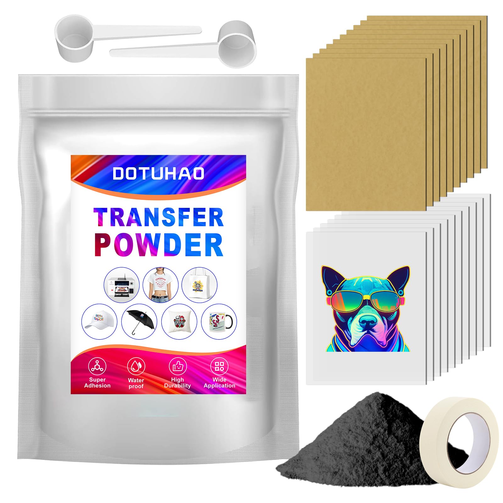 DOTUHAO DTF Powder, DTF Transfer Powder, DTF Transfer Film and Powder Kit for Sublimation, Direct-to-Film Transfer for Any Fabric, DTF Starter Kit for