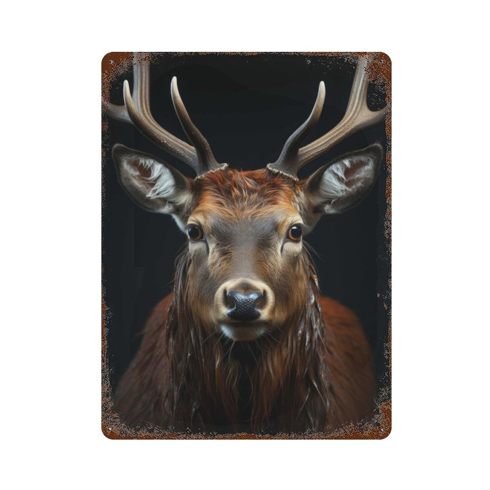 Retro Metal Sign with Cool Deer Animal Portrait Design 15.7"x11.8", for Living Room, Hallway And Home Decor, Farmhouse Wall Decor